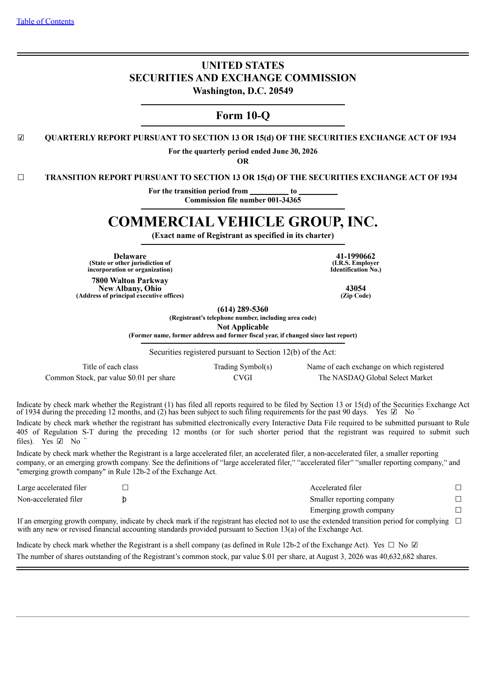 Commercial Vehicle Group's Q2 2026 Quarterly report
