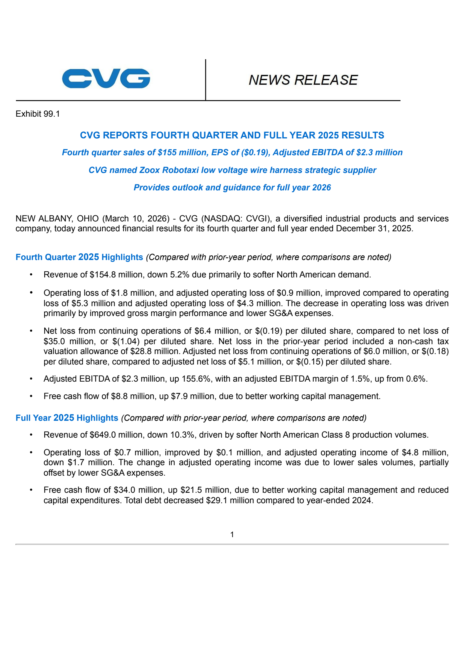 Commercial Vehicle Group's Q4 2025 Press Release