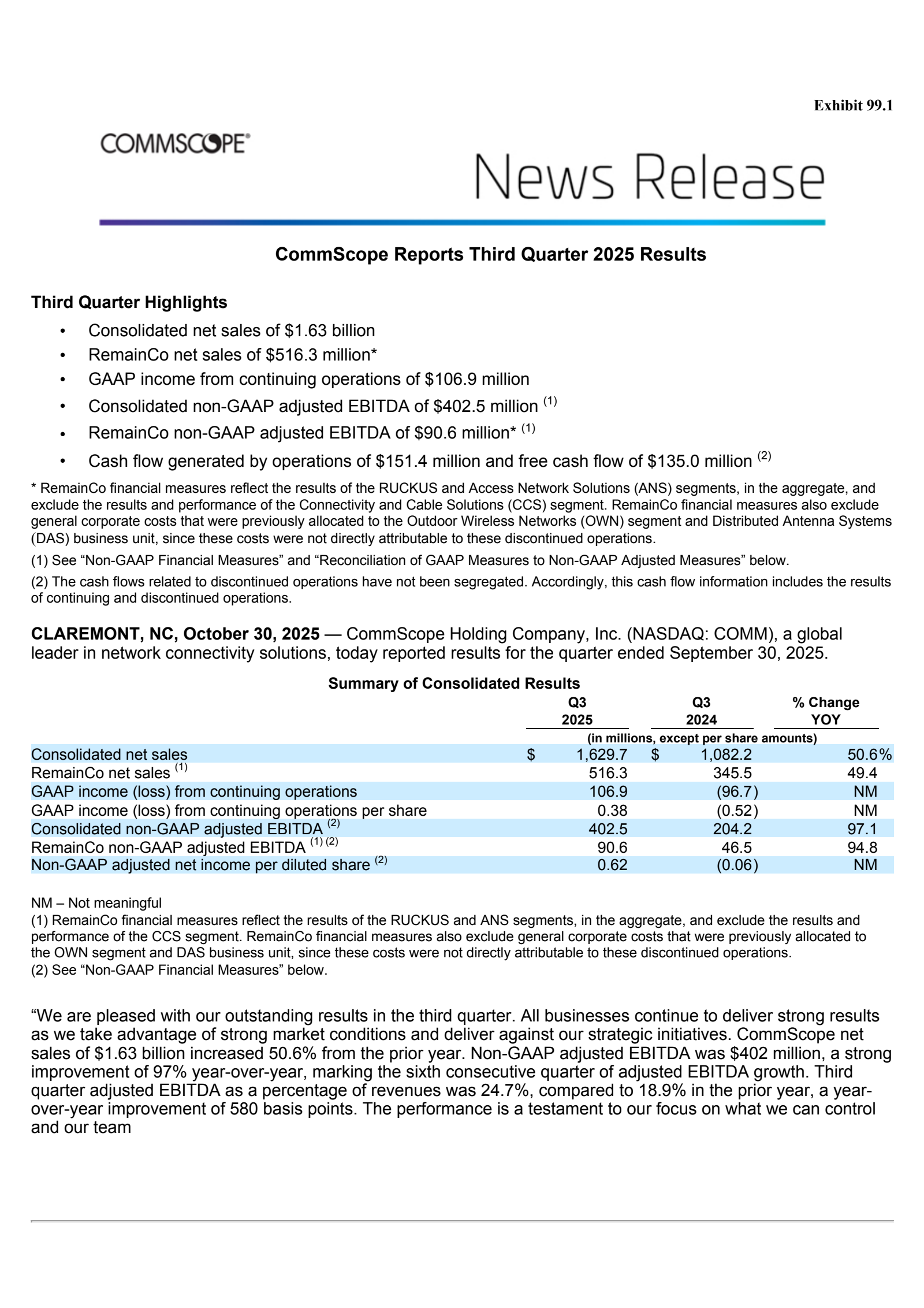 CommScope's Q3 2025 Earnings Release