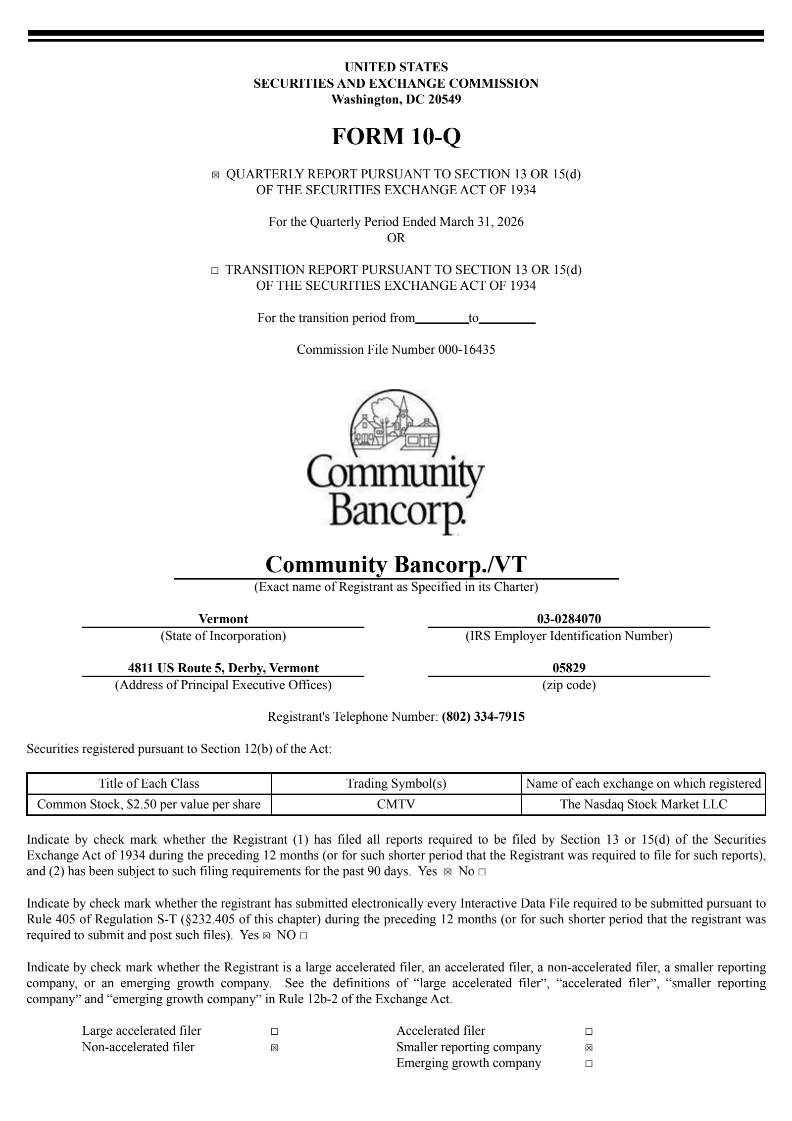 Community Bancorp's Q1 2026 Quarterly report