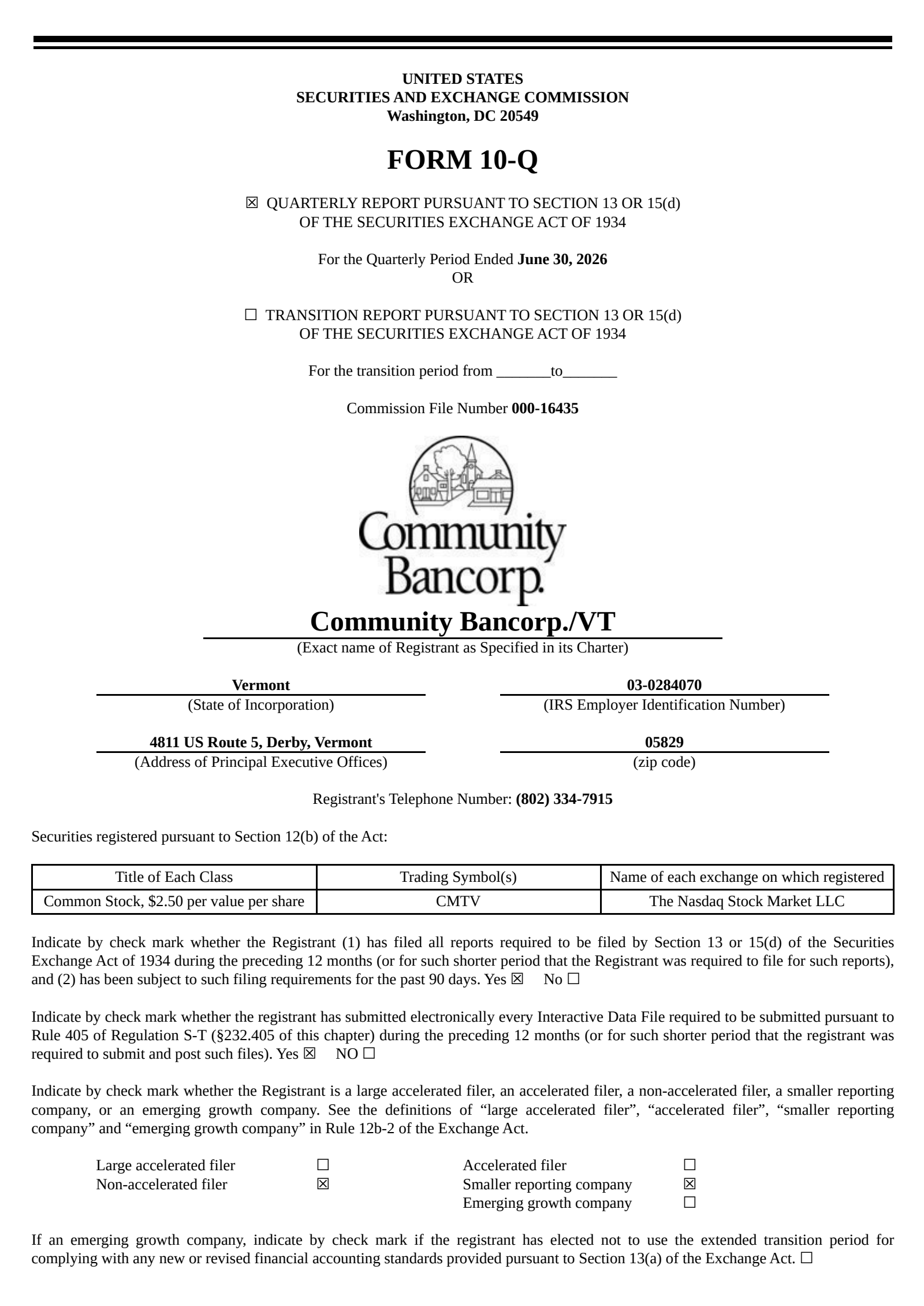 Community Bancorp's Q2 2026 Quarterly report