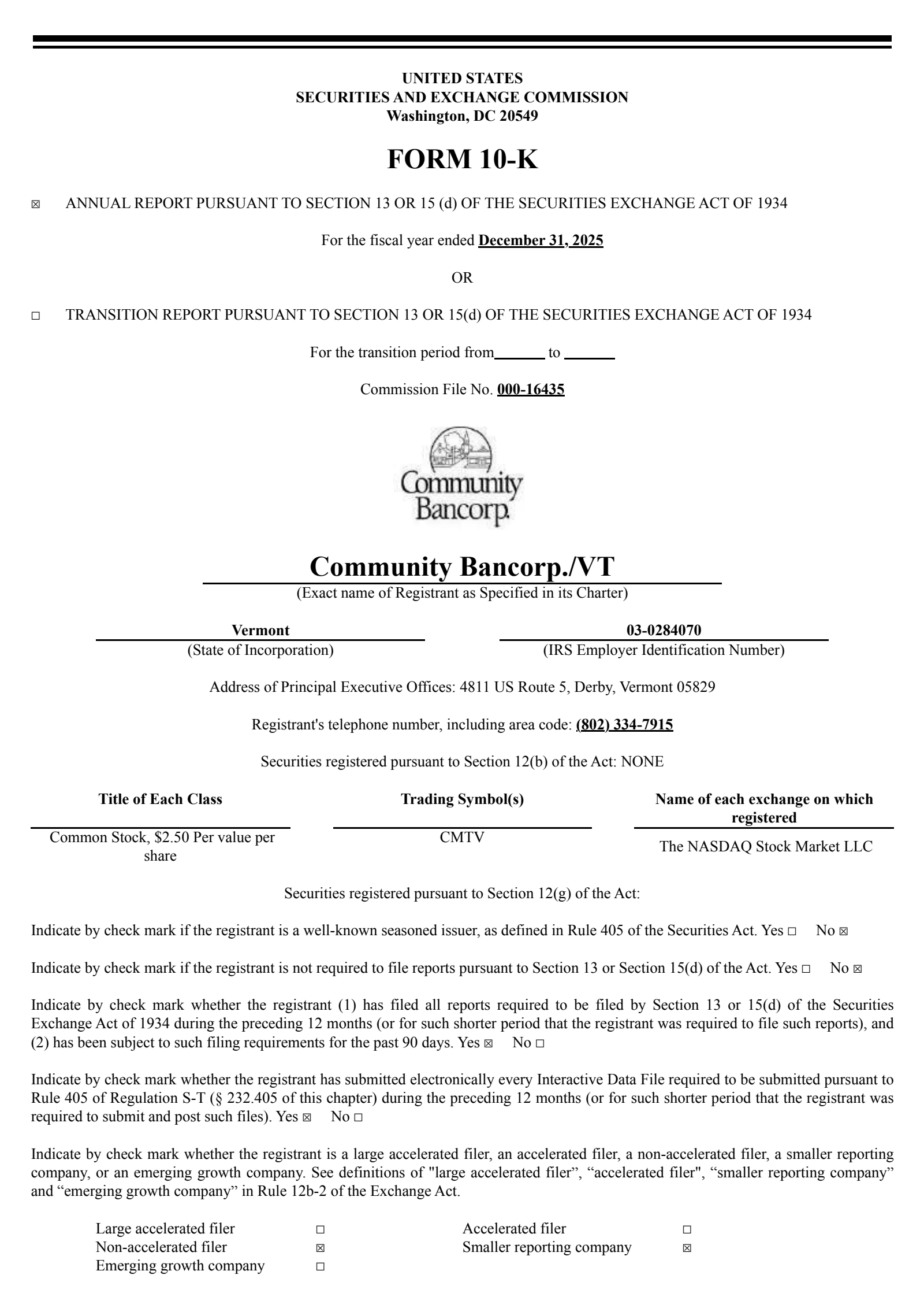 Community Bancorp's Q4 2025 Annual report