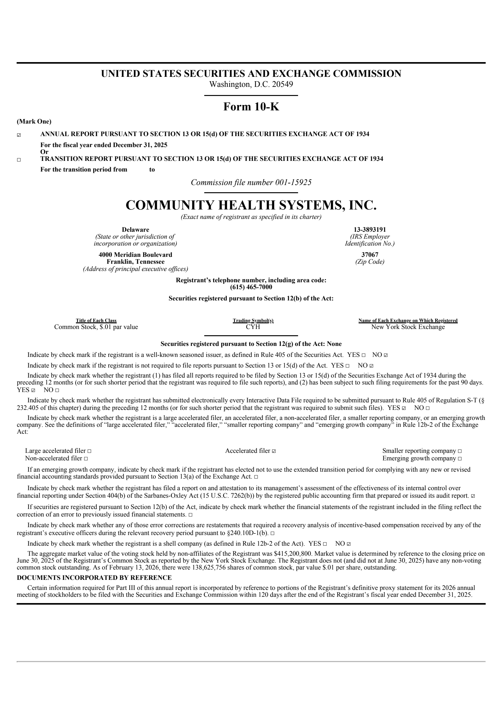 Community Health Systems' Q4 2025 Annual report