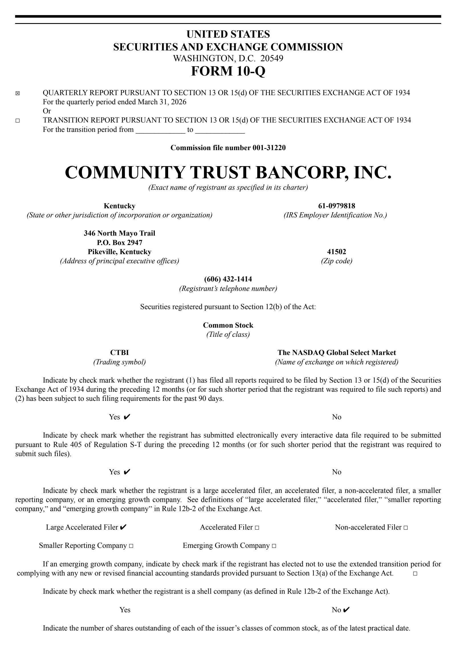 Community Trust Bancorp's Q1 2026 Quarterly report