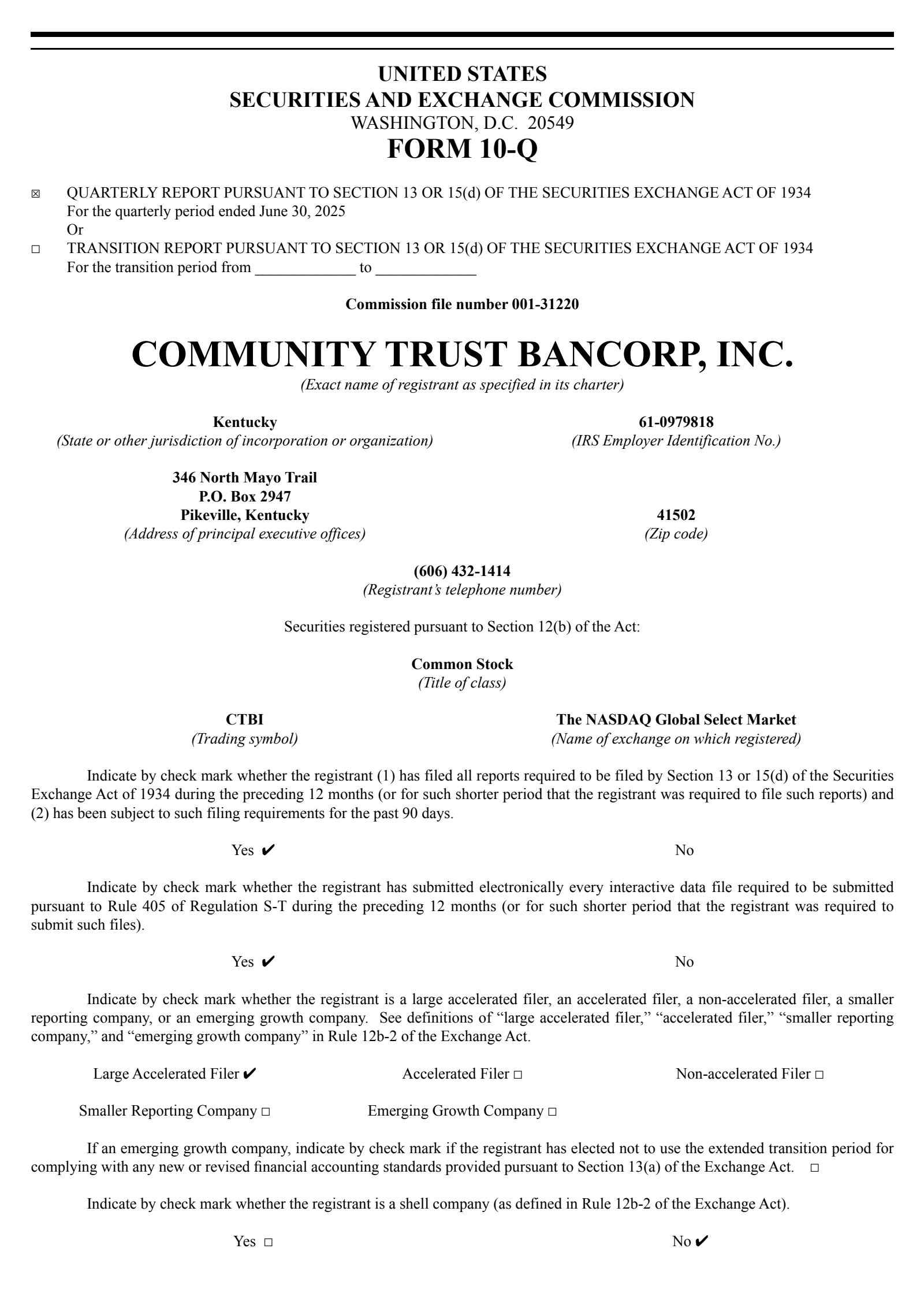 Community Trust Bancorp's Q2 2025 Quarterly report