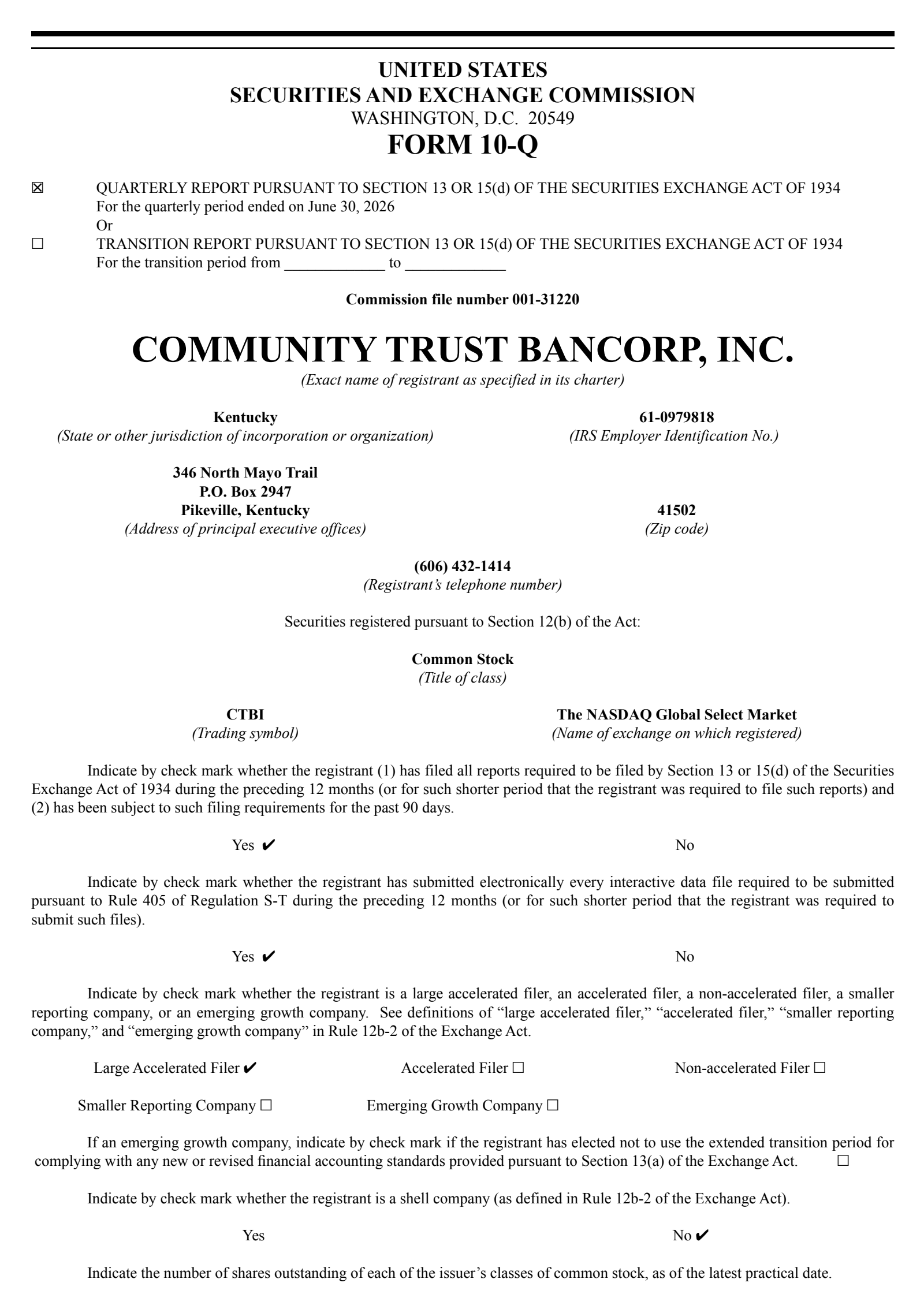 Community Trust Bancorp's Q2 2026 Quarterly report