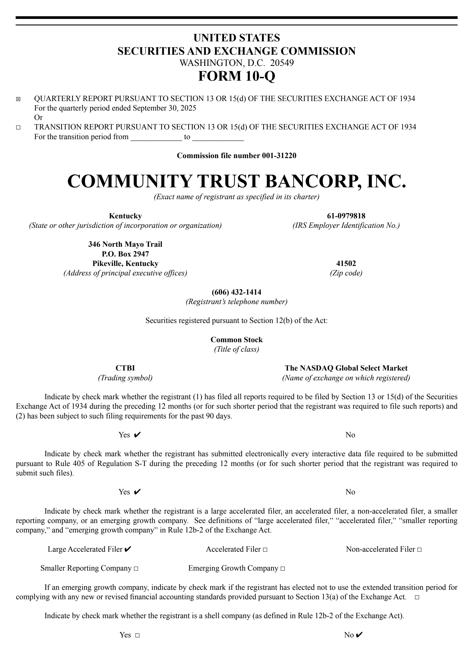 Community Trust Bancorp's Q3 2025 Quarterly Report