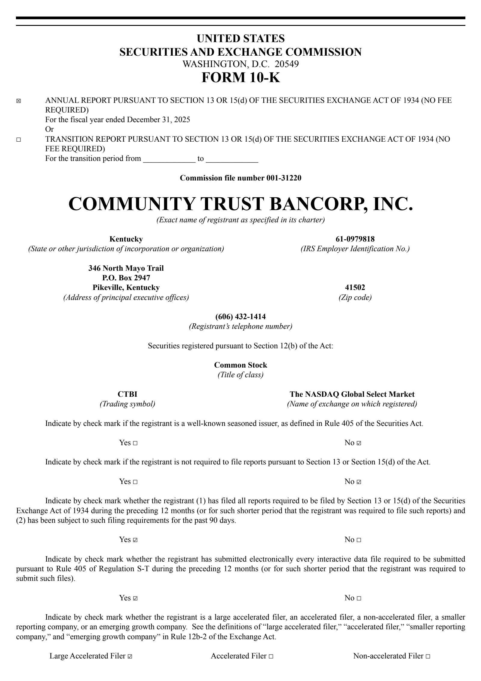 Community Trust Bancorp's Q4 2025 Annual report