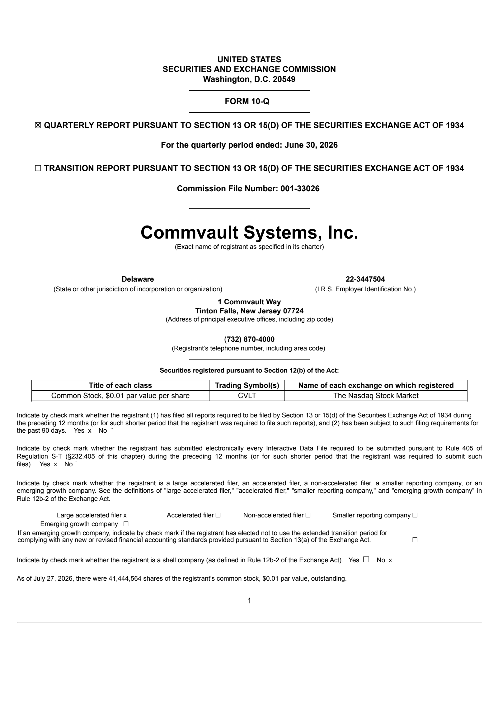 CommVault Systems' Q1 2027 Quarterly report