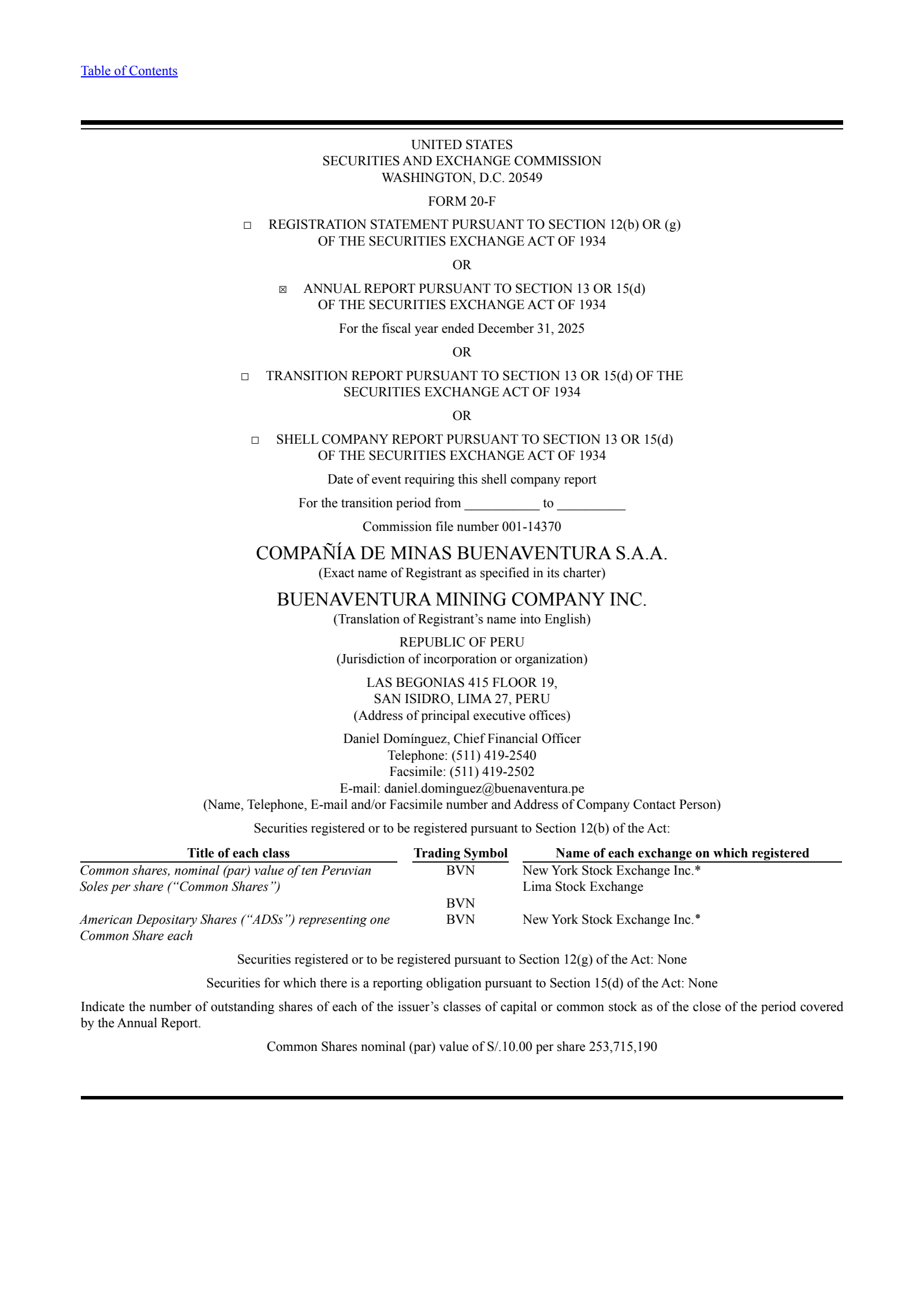 Buenaventura Mining's Q4 2025 Annual report