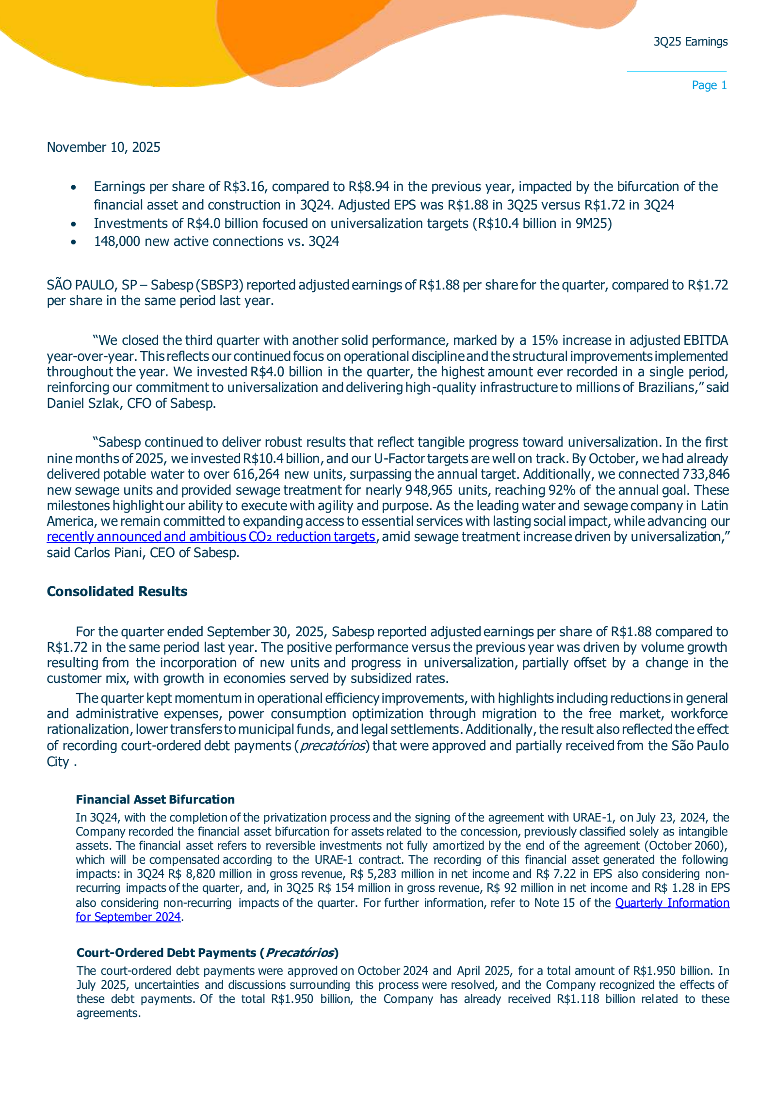 Companhia de saneamento Basico Do Estado De Sao Paulo - Sabesp's Q3 2025 Earnings Release