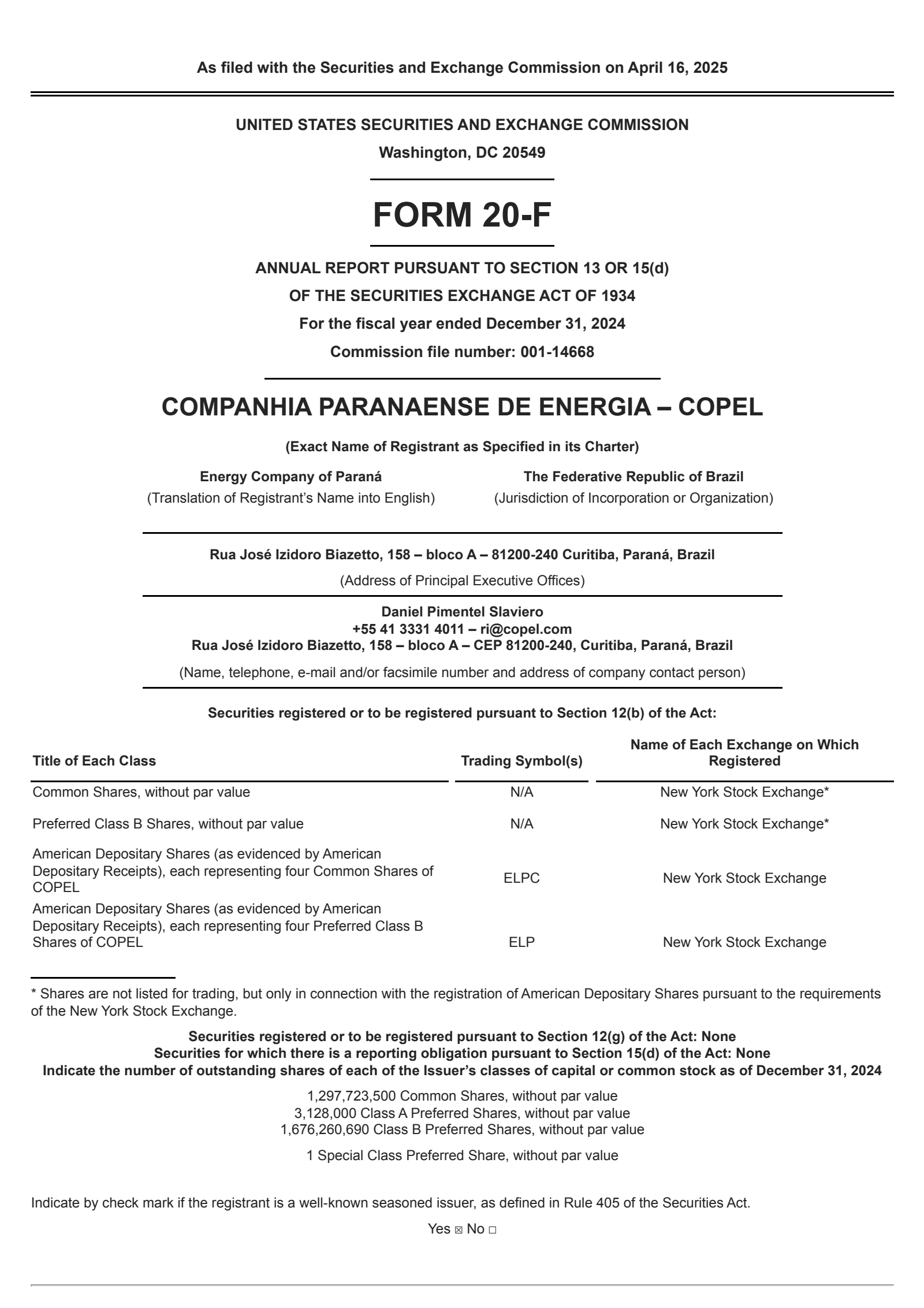 Companhia Paranaense de Energia (COPEL)'s Q4 2024 Annual report