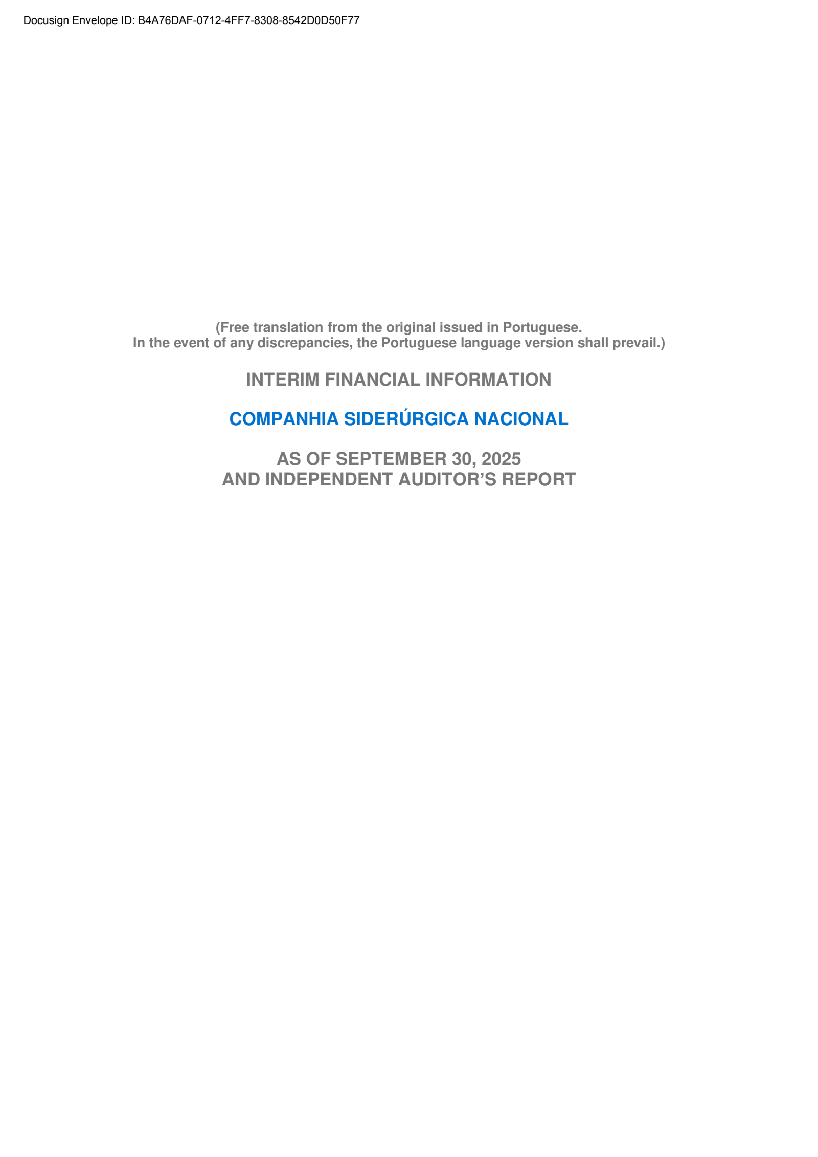 National Steel's Q3 2025 Interim Report