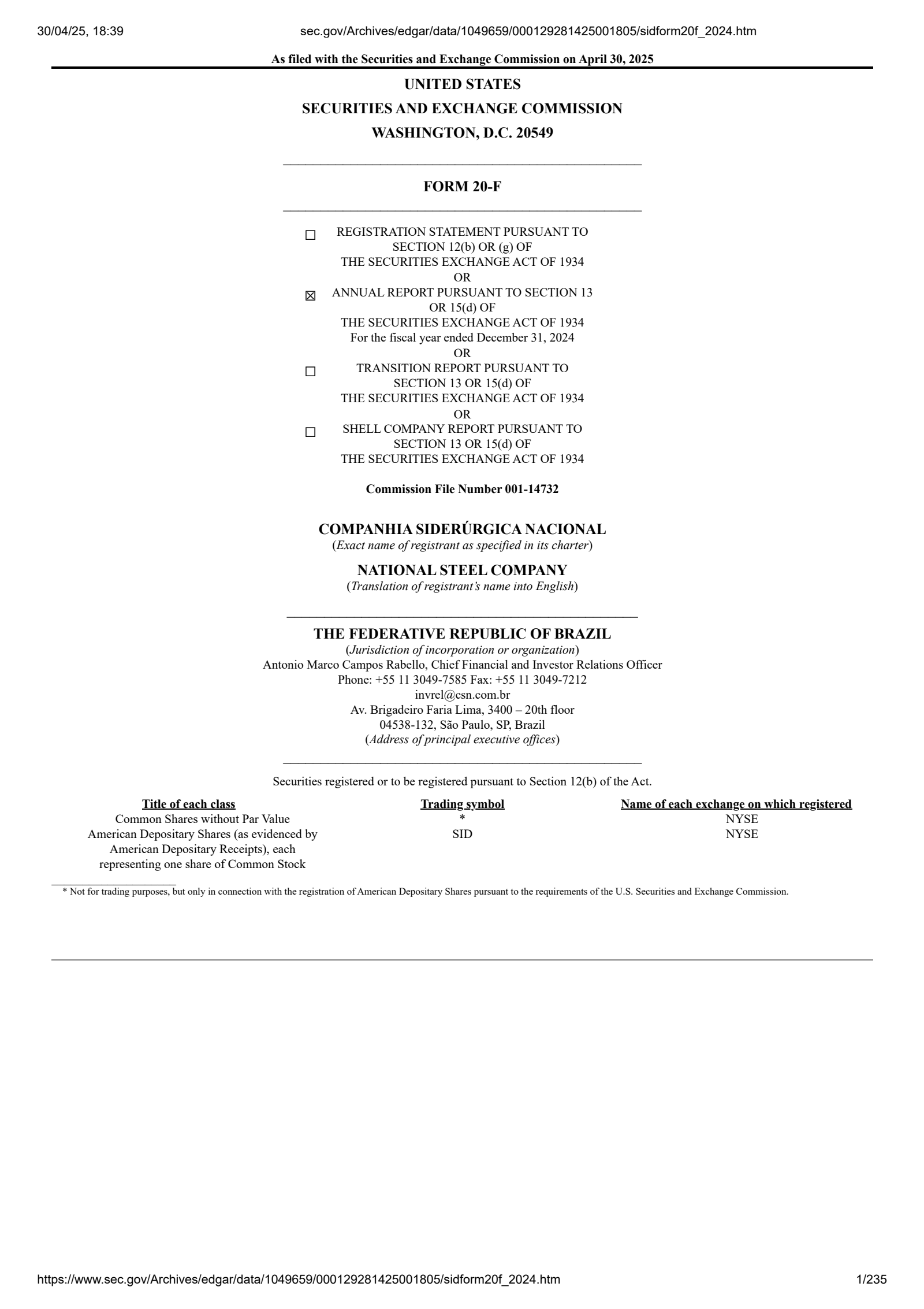 National Steel's Q4 2024 Annual Report
