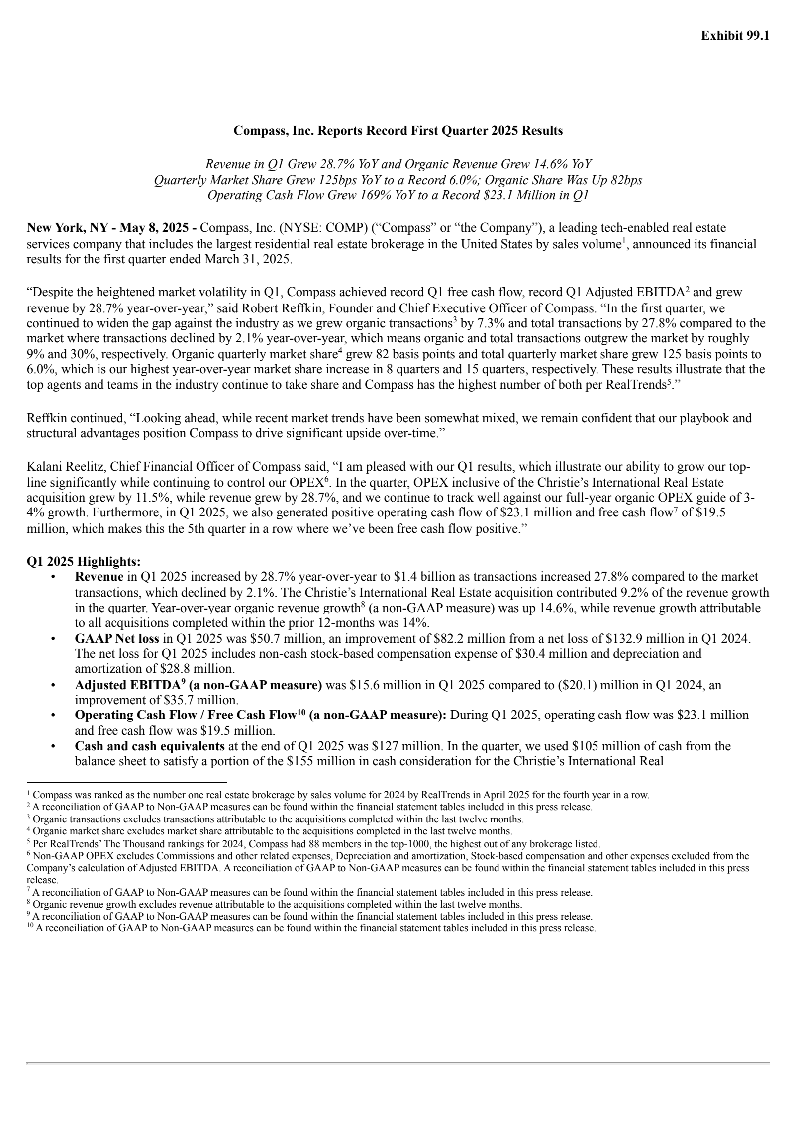 Compass' Q1 2025 Press Release