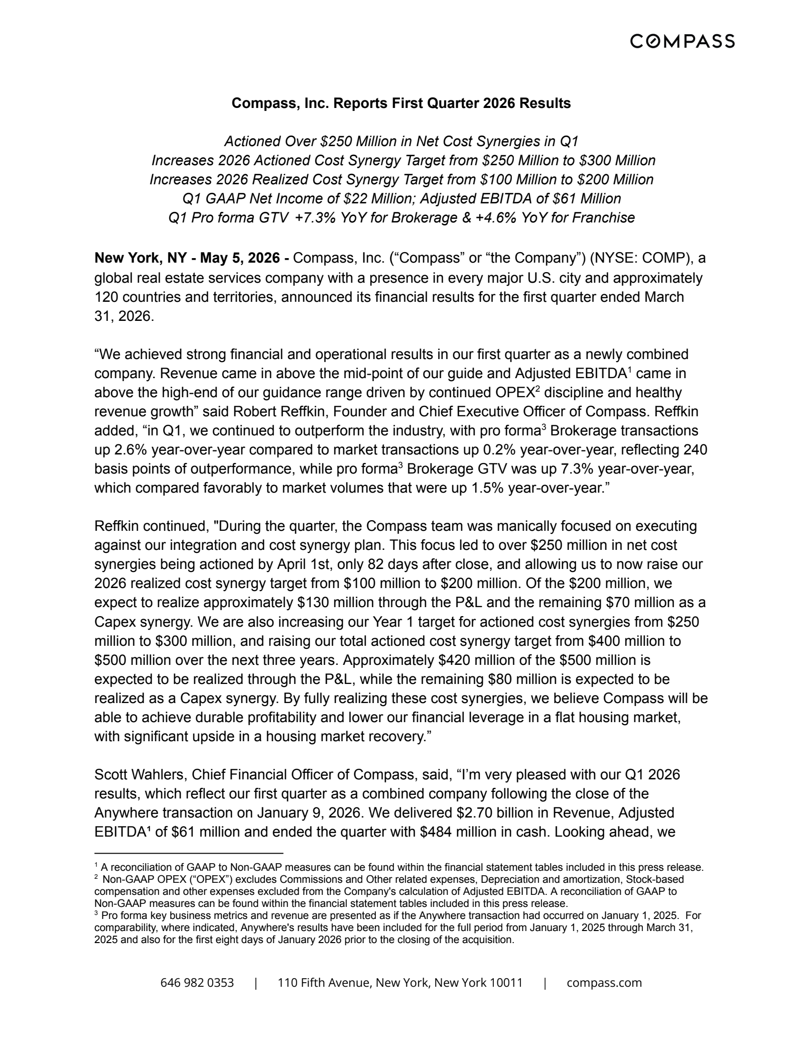 Compass' Q1 2026 Press Release