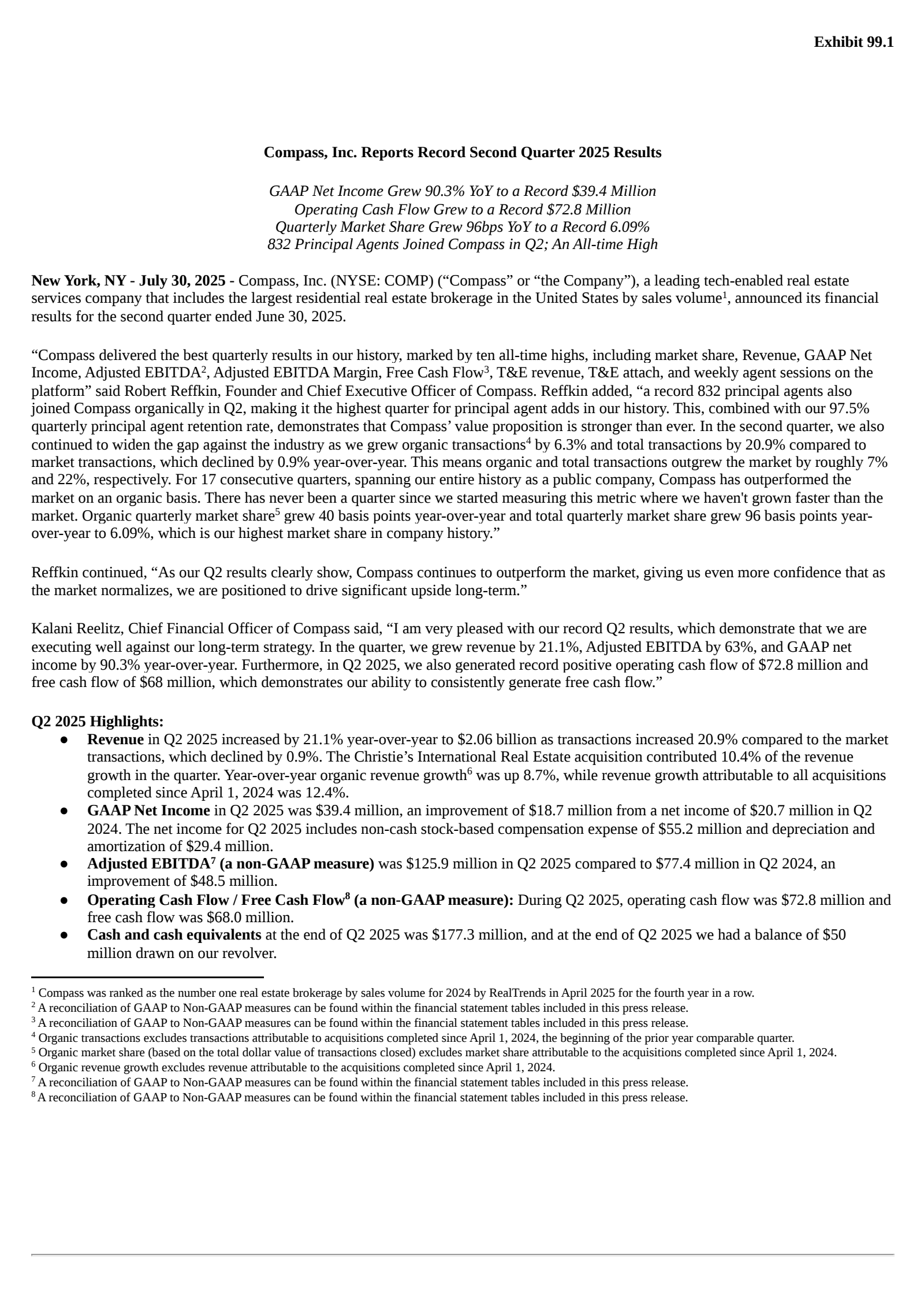 Compass' Q2 2025 Press Release