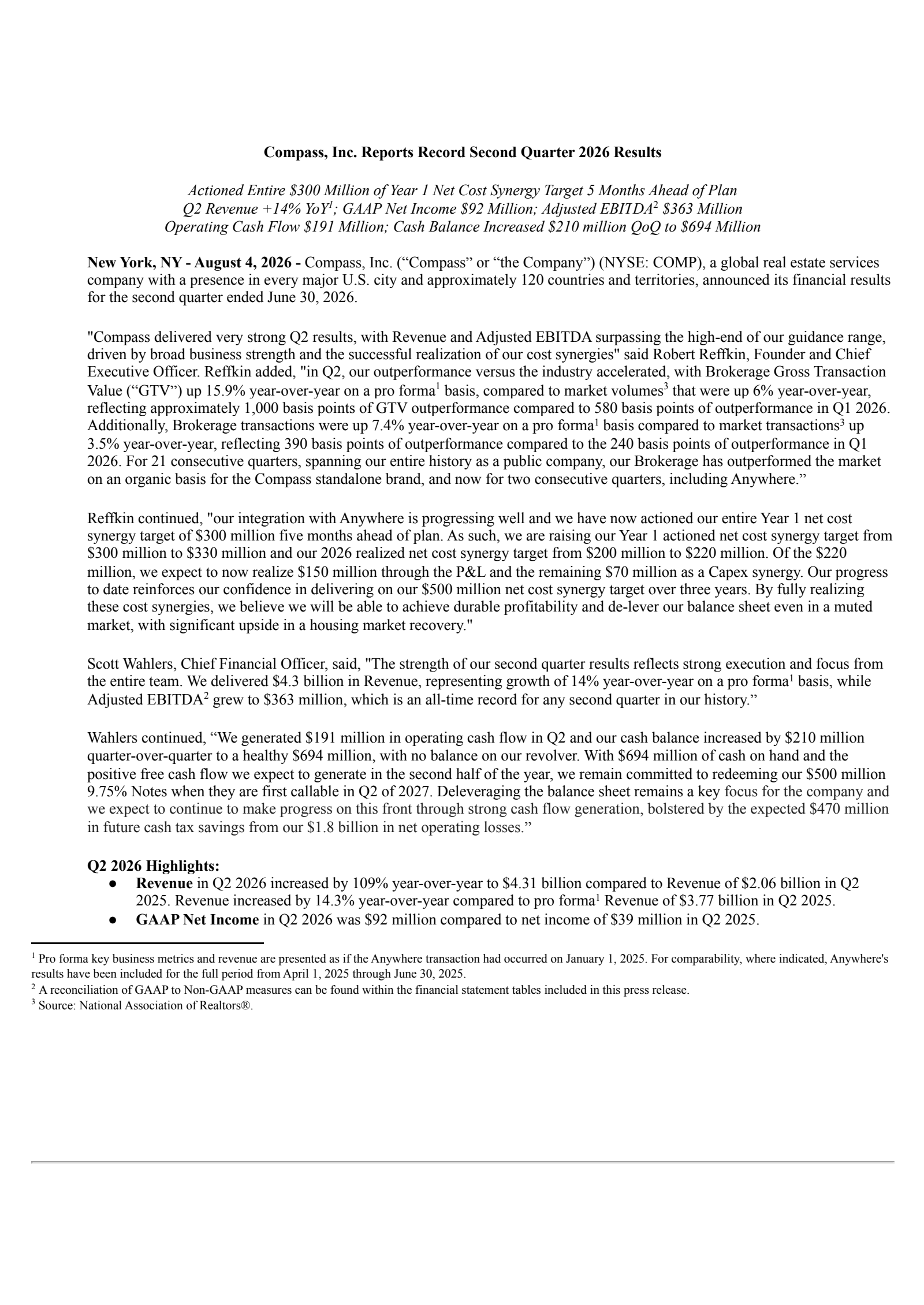 Compass' Q2 2026 Press Release