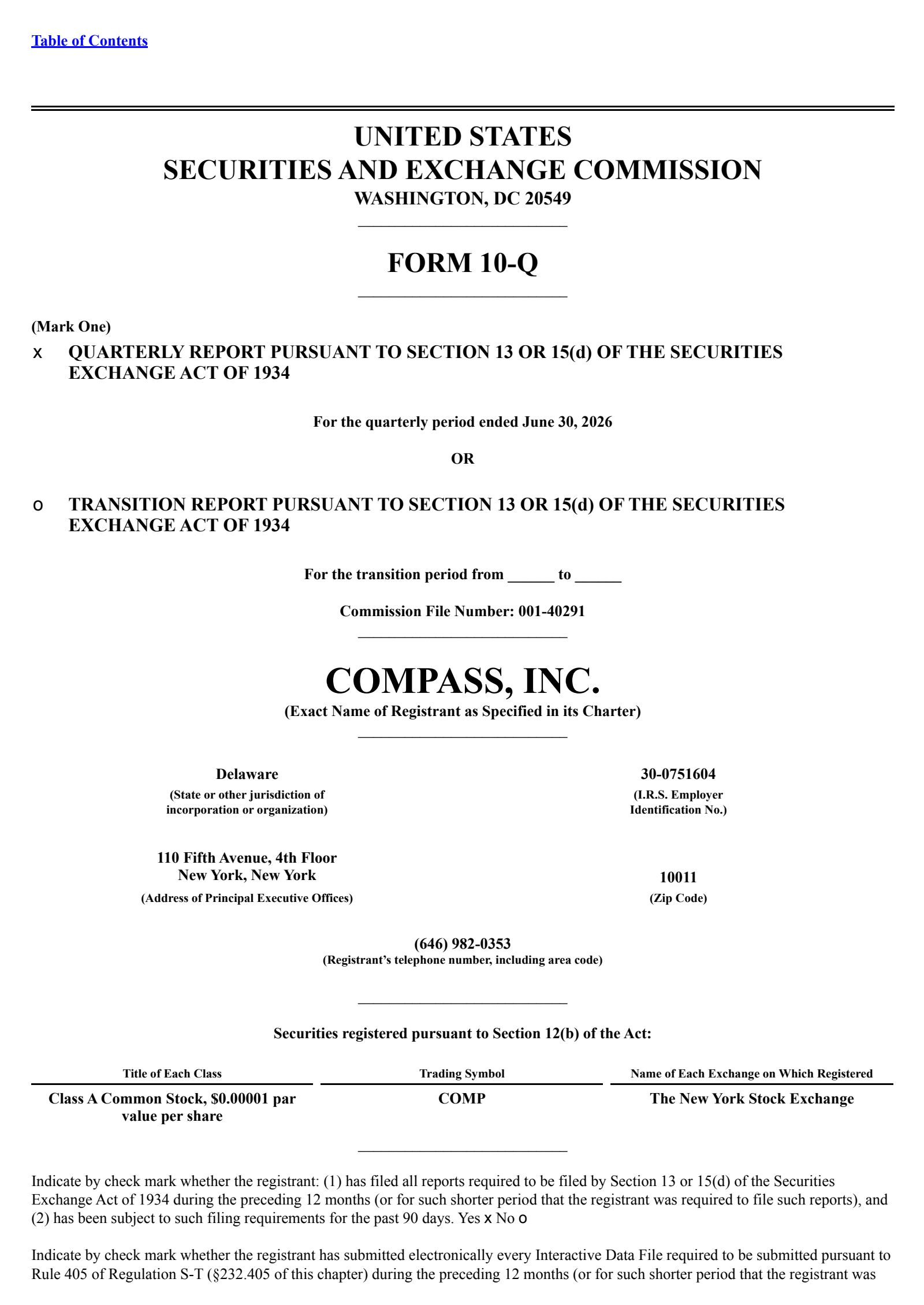 Compass' Q2 2026 Quarterly report