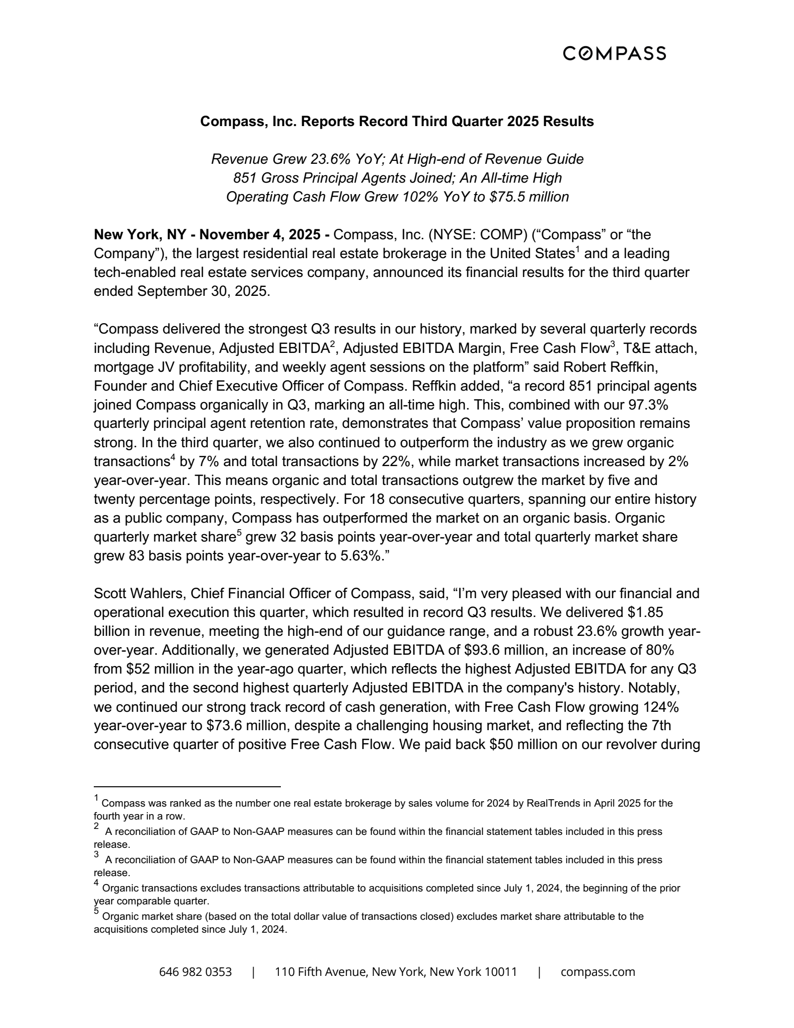 Compass' Q3 2025 Earnings Release