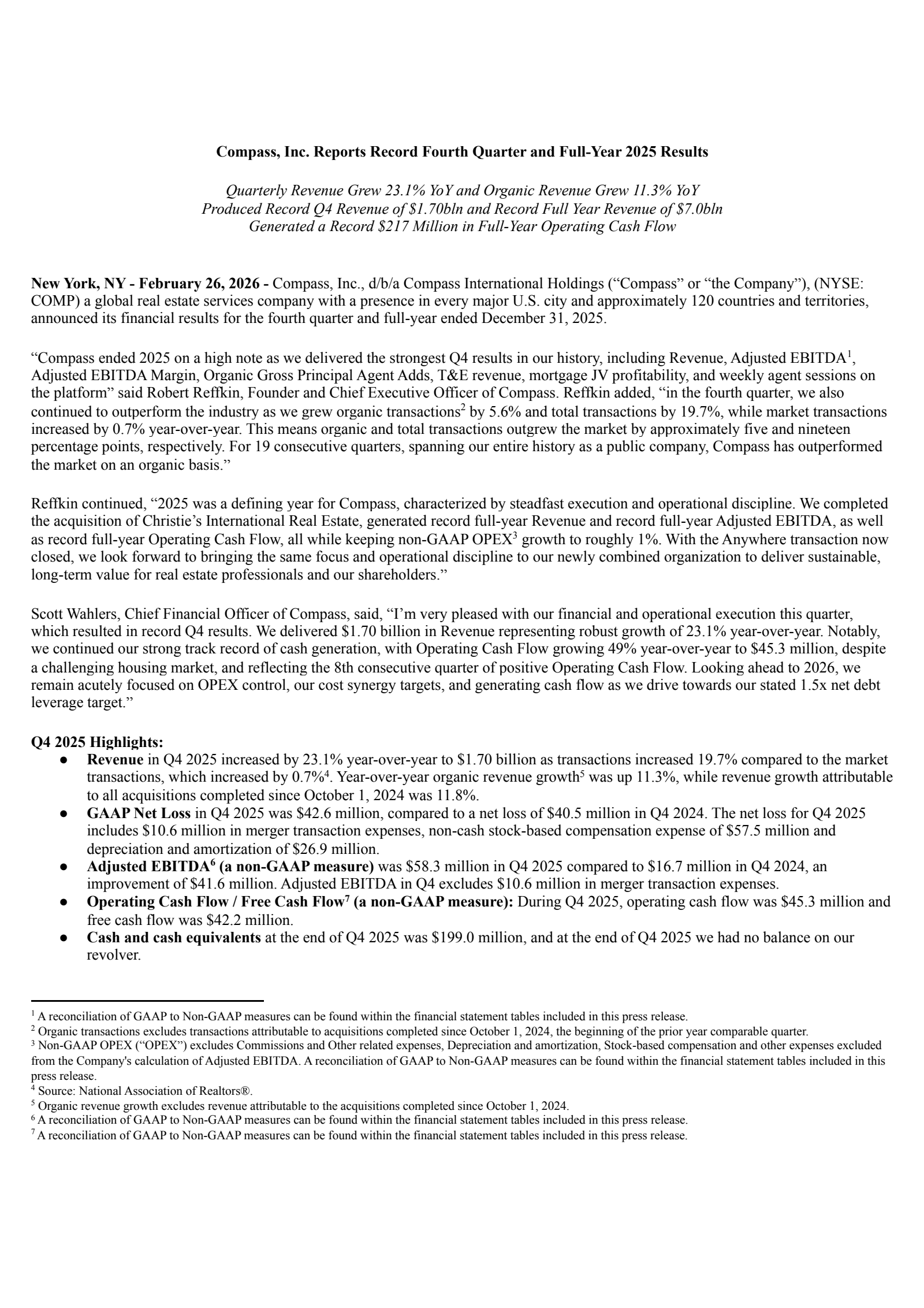 Compass' Q4 2025 Press Release