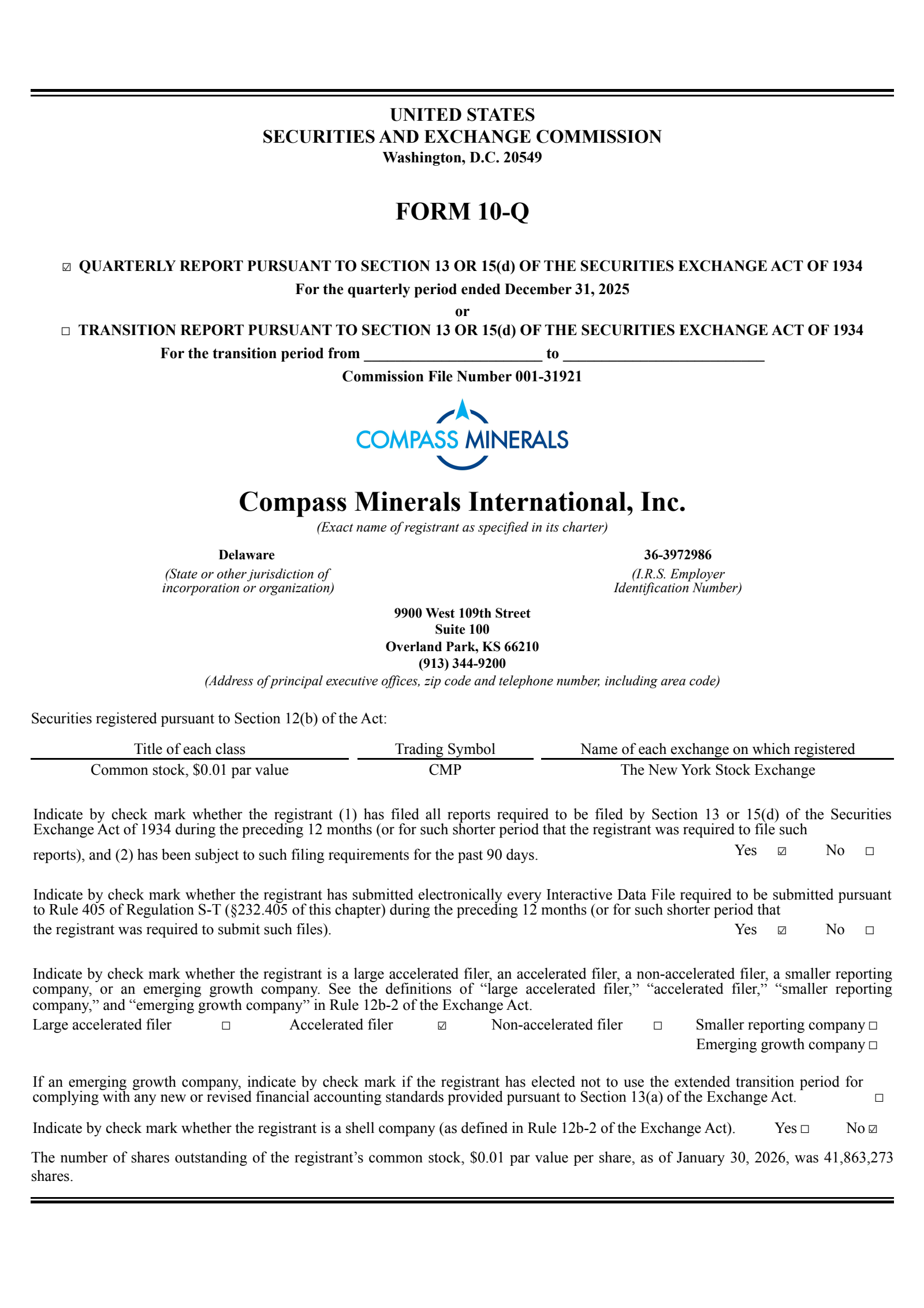Compass Minerals International's Q1 2026 Quarterly report