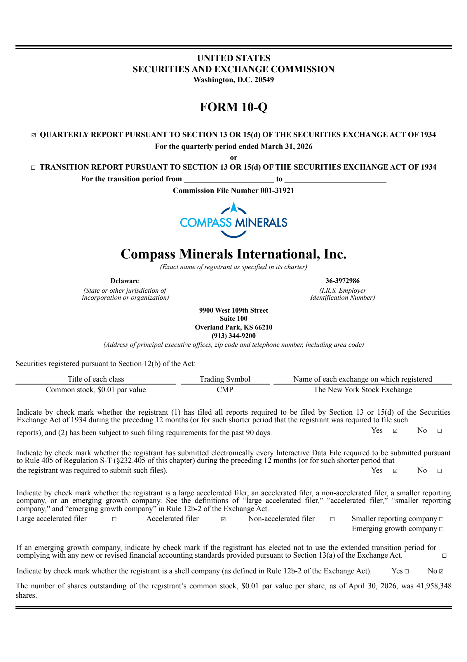 Compass Minerals International's Q2 2026 Quarterly report