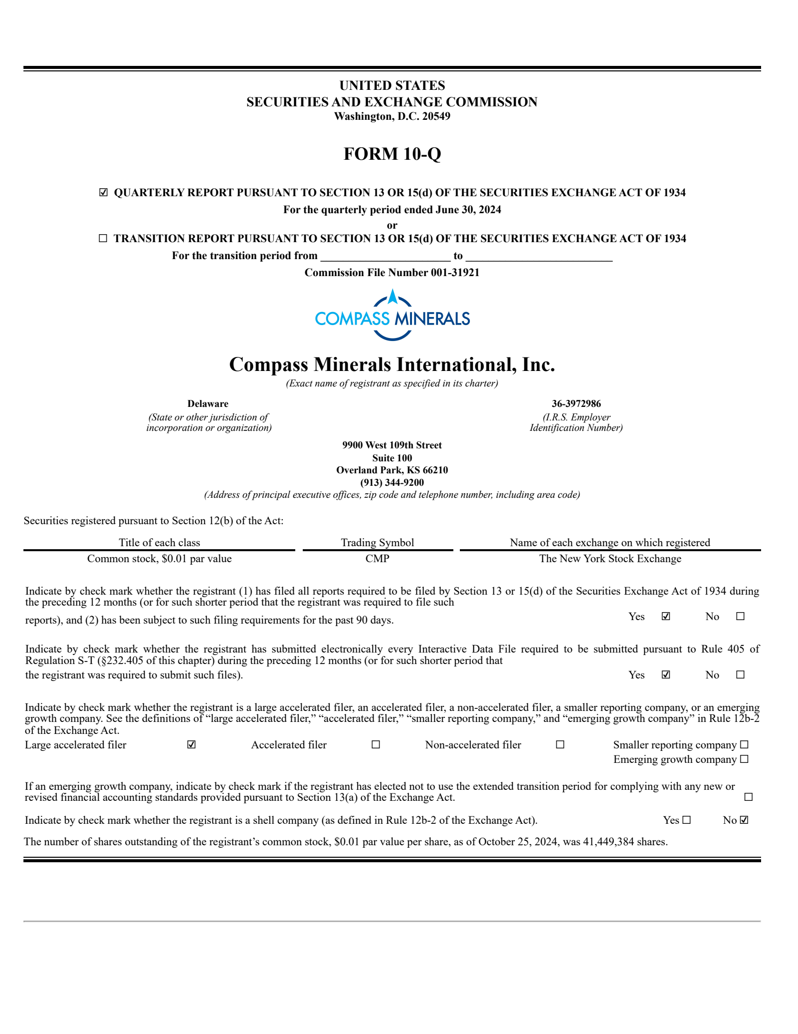 Compass Minerals International's Q3 2024 Quarterly report