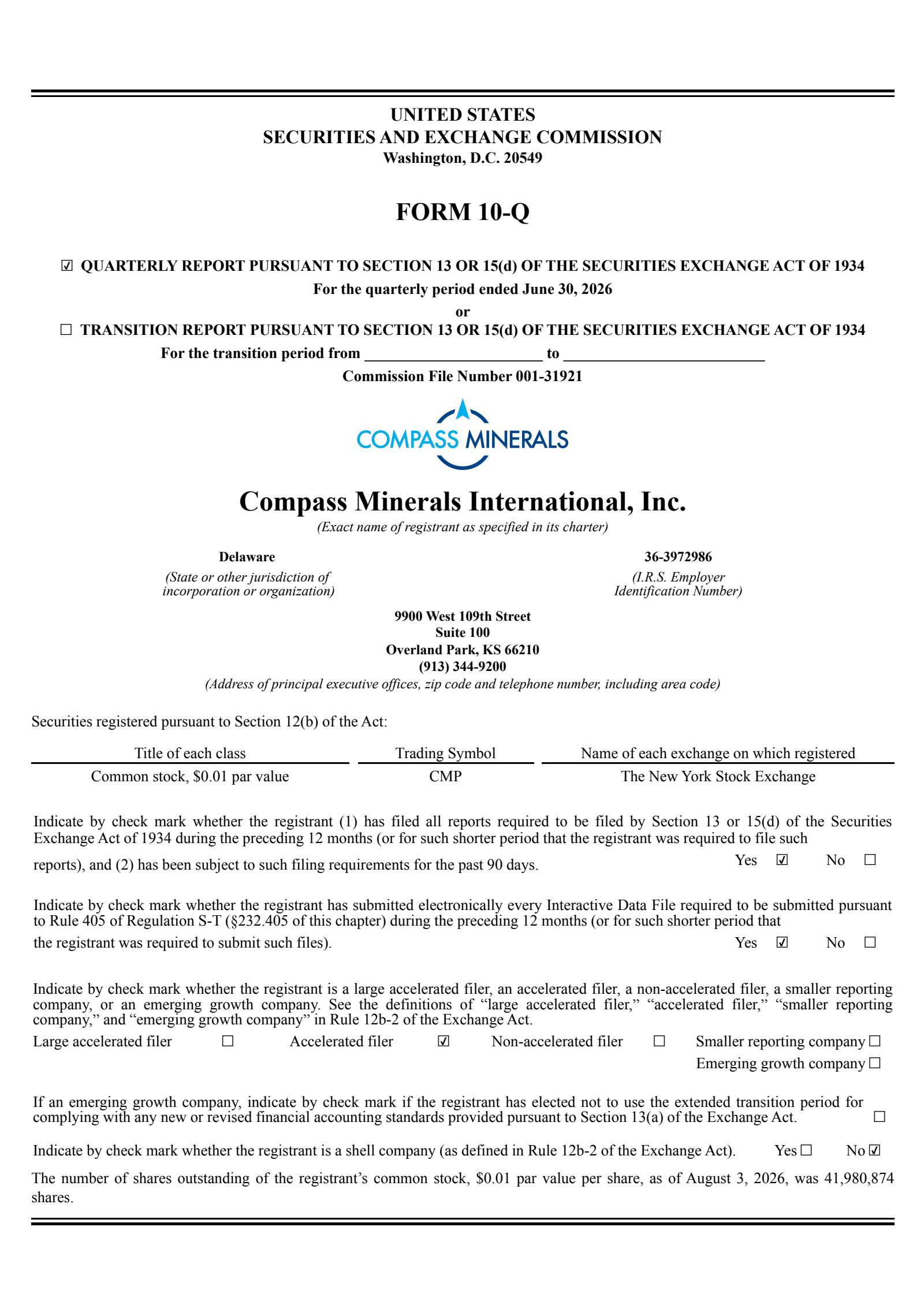 Compass Minerals International's Q3 2026 Quarterly report