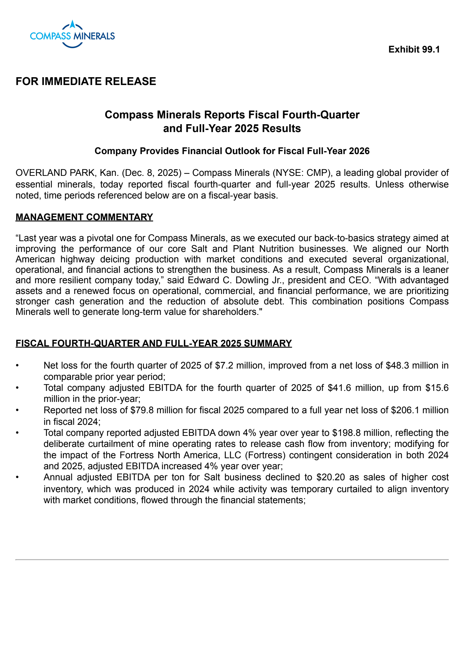 Compass Minerals International's Q4 2025 Earnings Release
