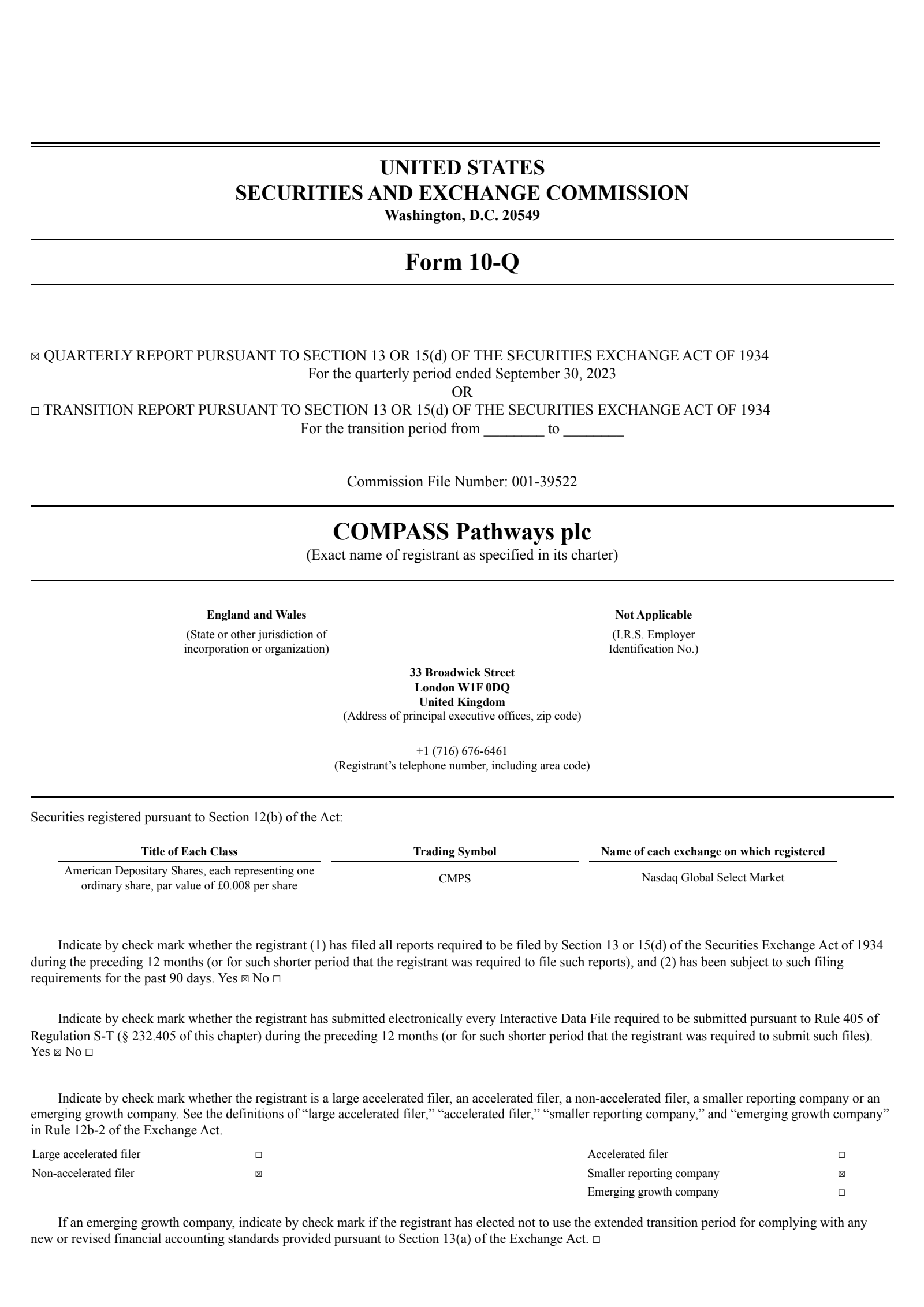 COMPASS Pathways' Q3 2023 Quarterly report