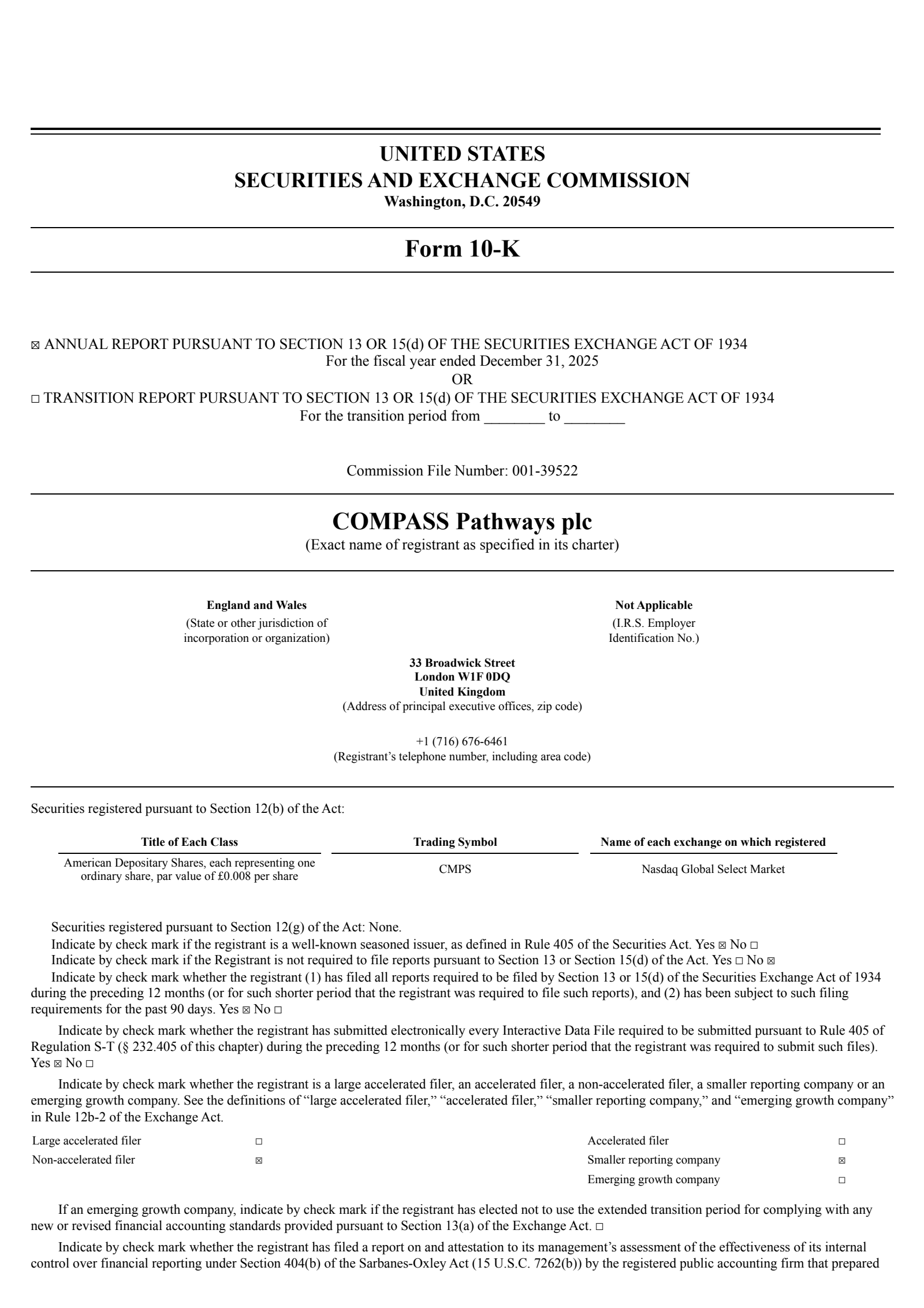 Compass Pathways' Q4 2025 Annual report