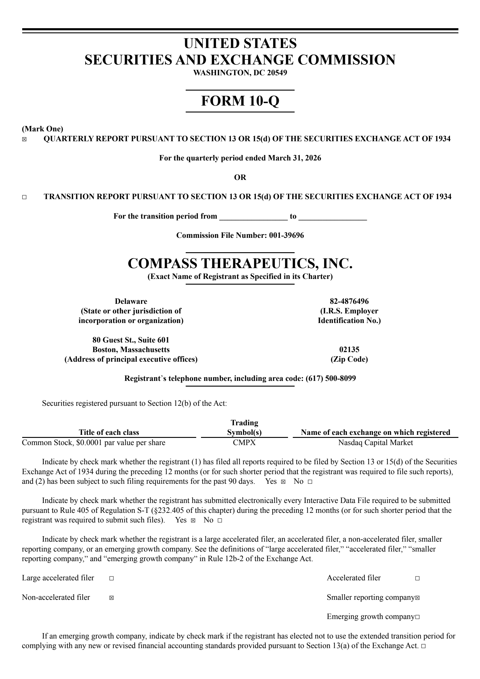 Compass Therapeutics' Q1 2026 Quarterly report
