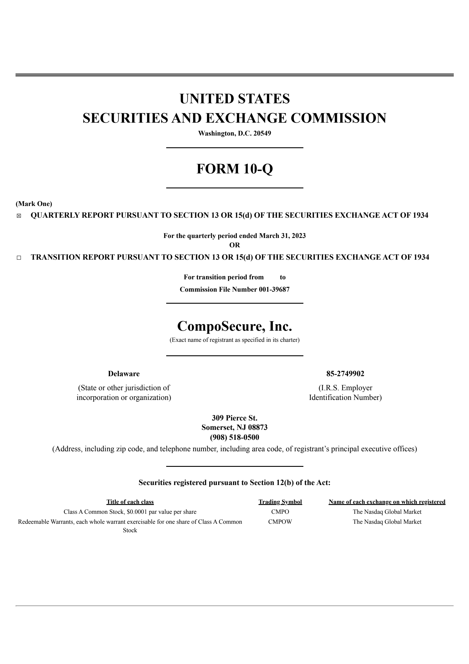 CompoSecure's Q1 2023 Quarterly report