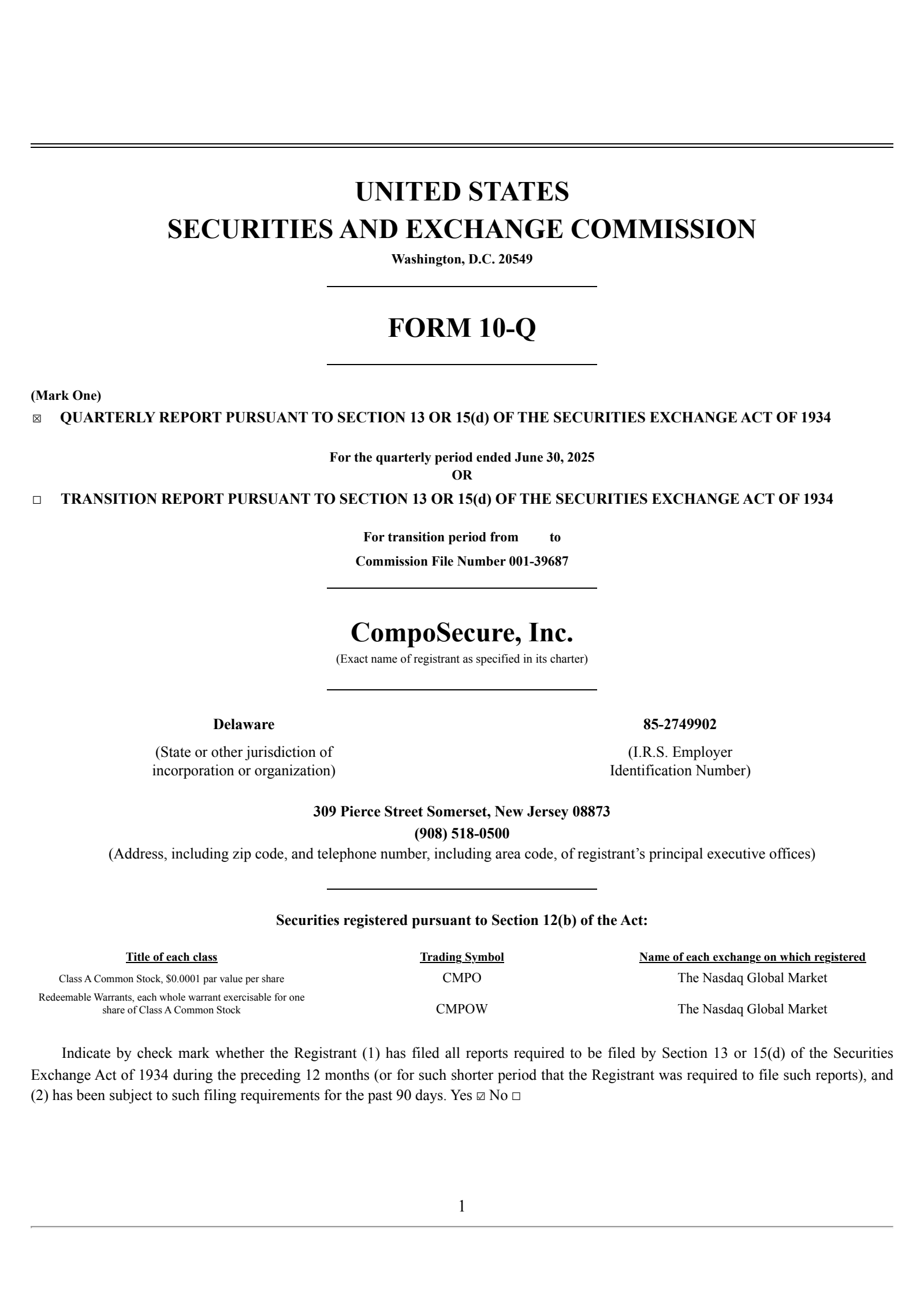 CompoSecure's Q2 2025 Quarterly report