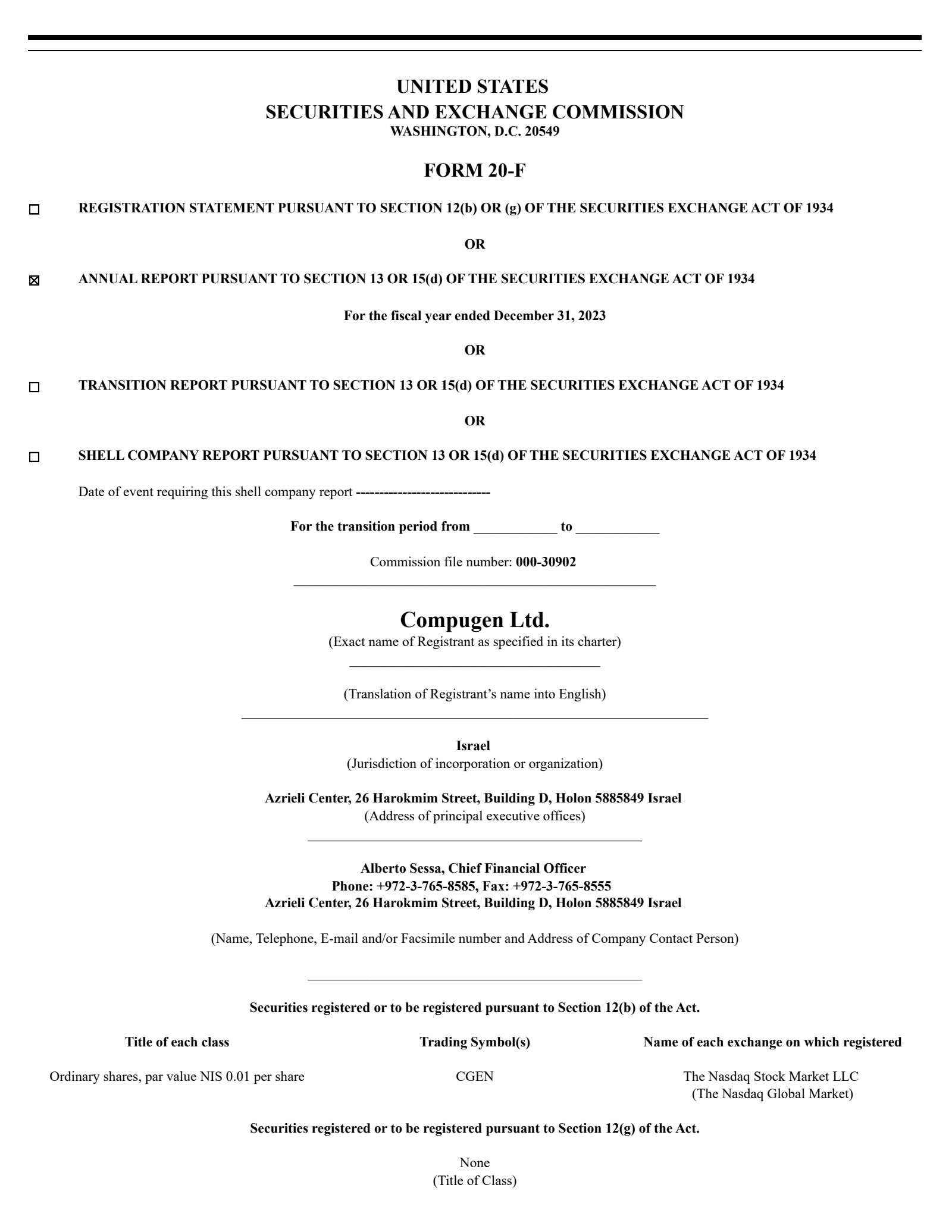Compugen's Q4 2023 Annual Report