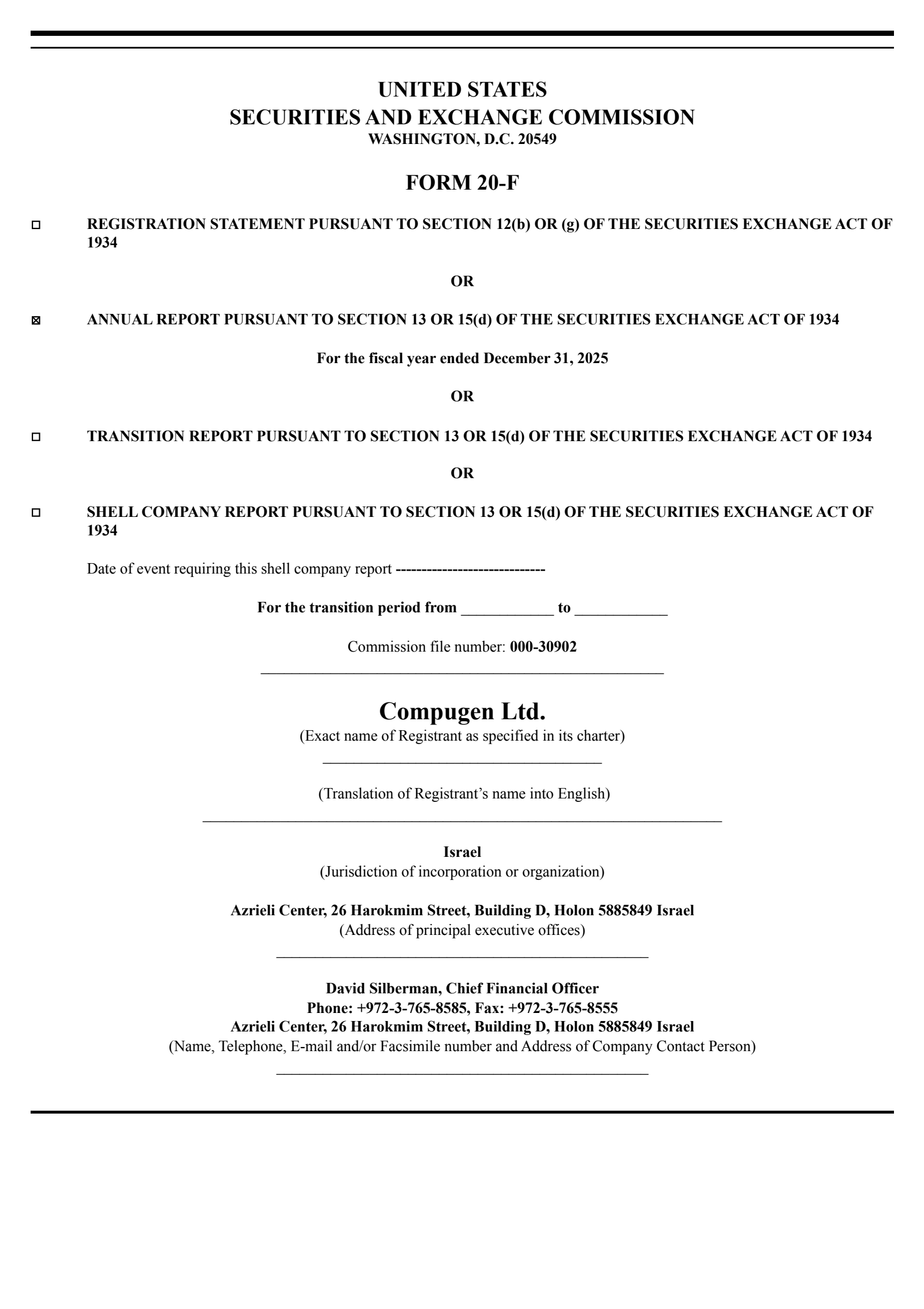 Compugen's Q4 2025 Annual report