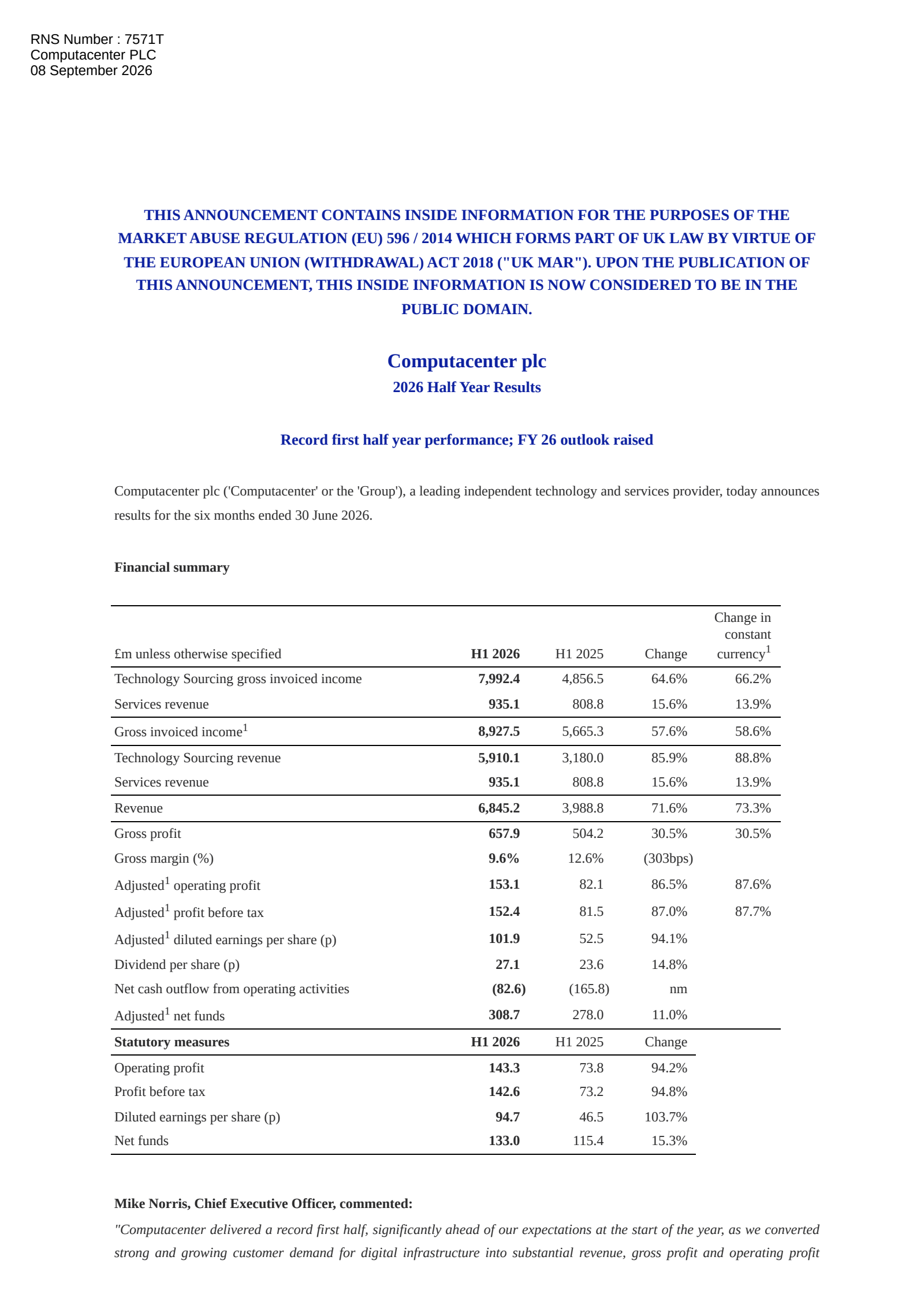 Computacenter's H1 2026 Interim report