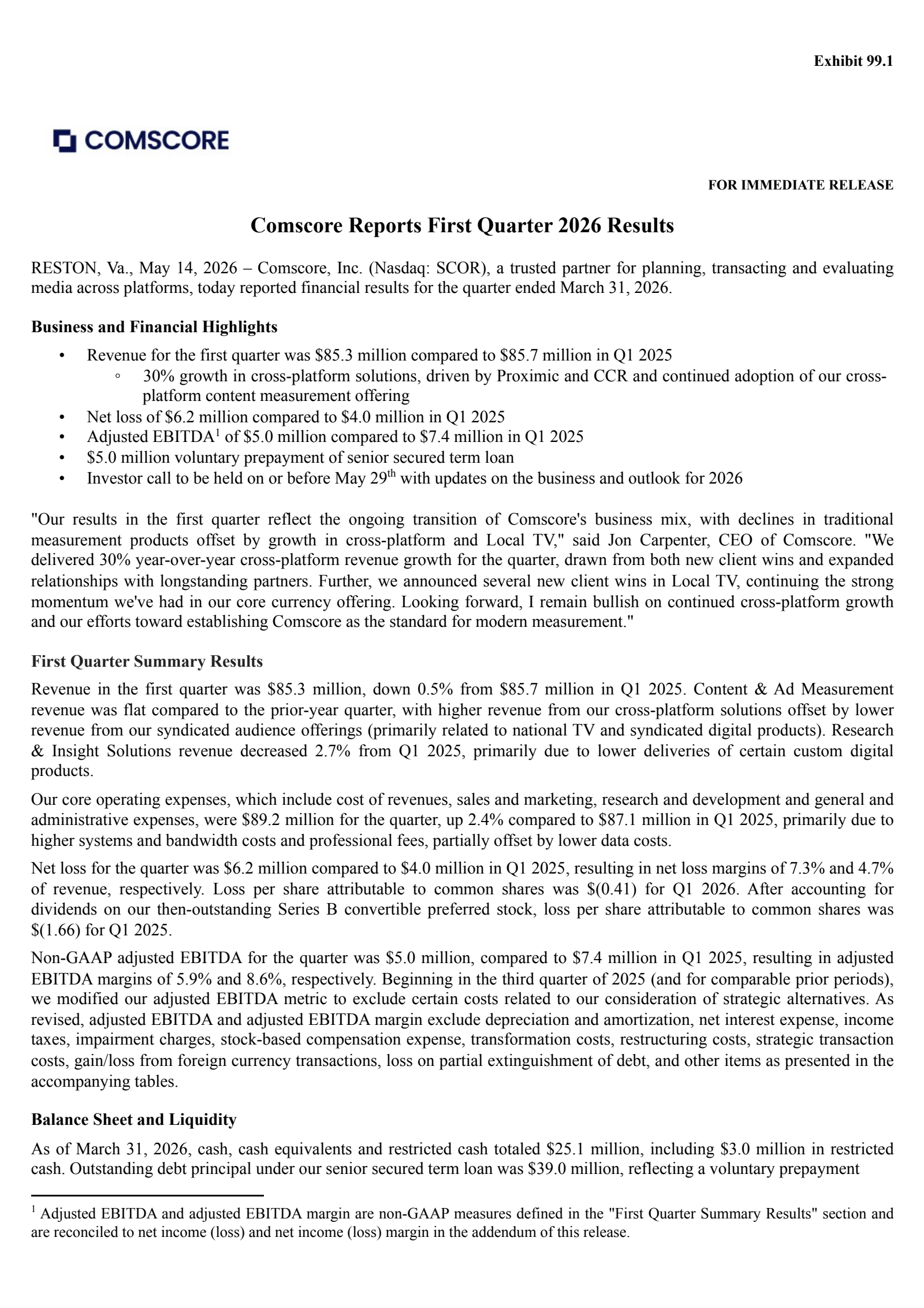 comScore's Q1 2026 Press Release