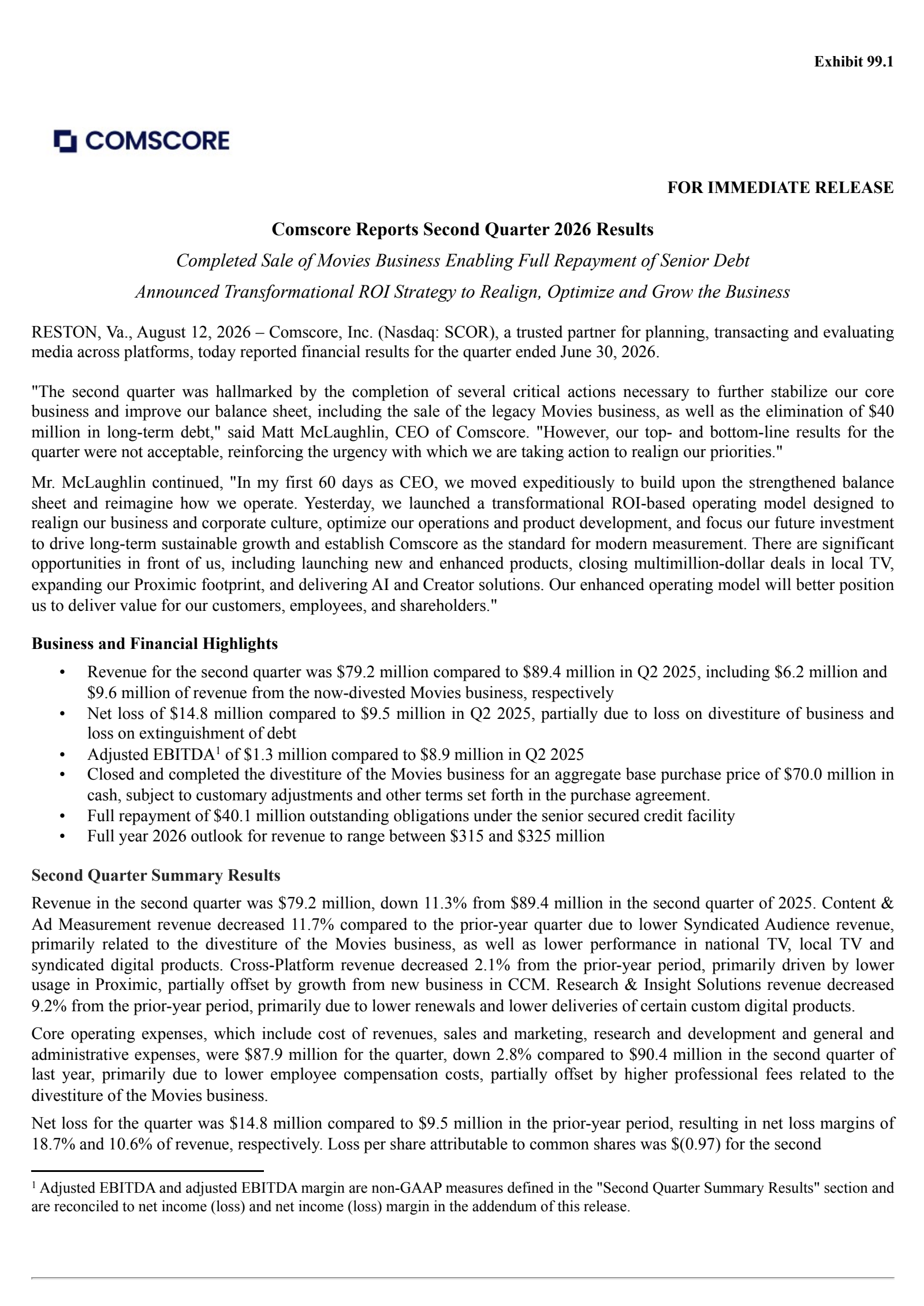 comScore's Q2 2026 Press Release