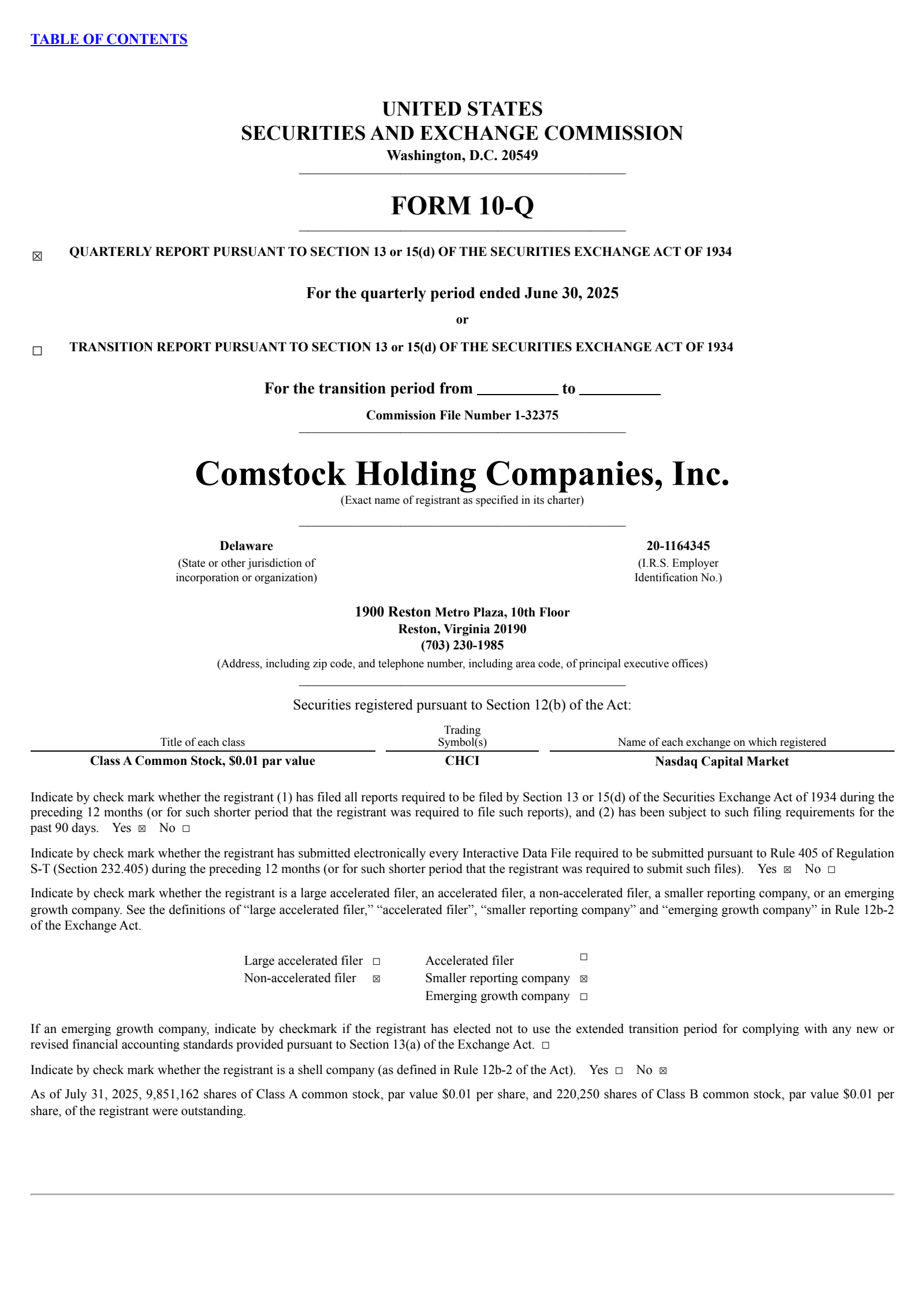 Comstock Holding Companies' Q2 2025 Quarterly report
