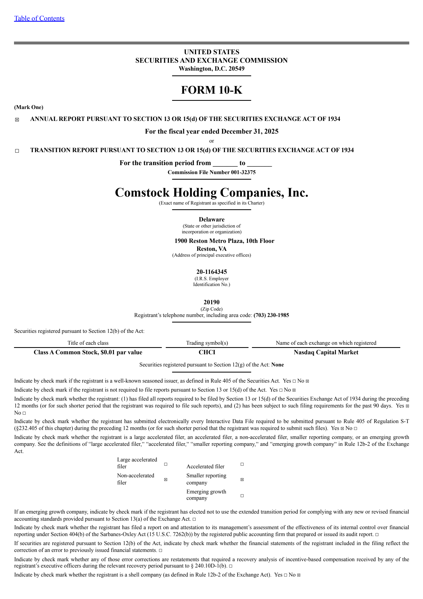 Comstock Holding Companies' Q4 2025 Annual report