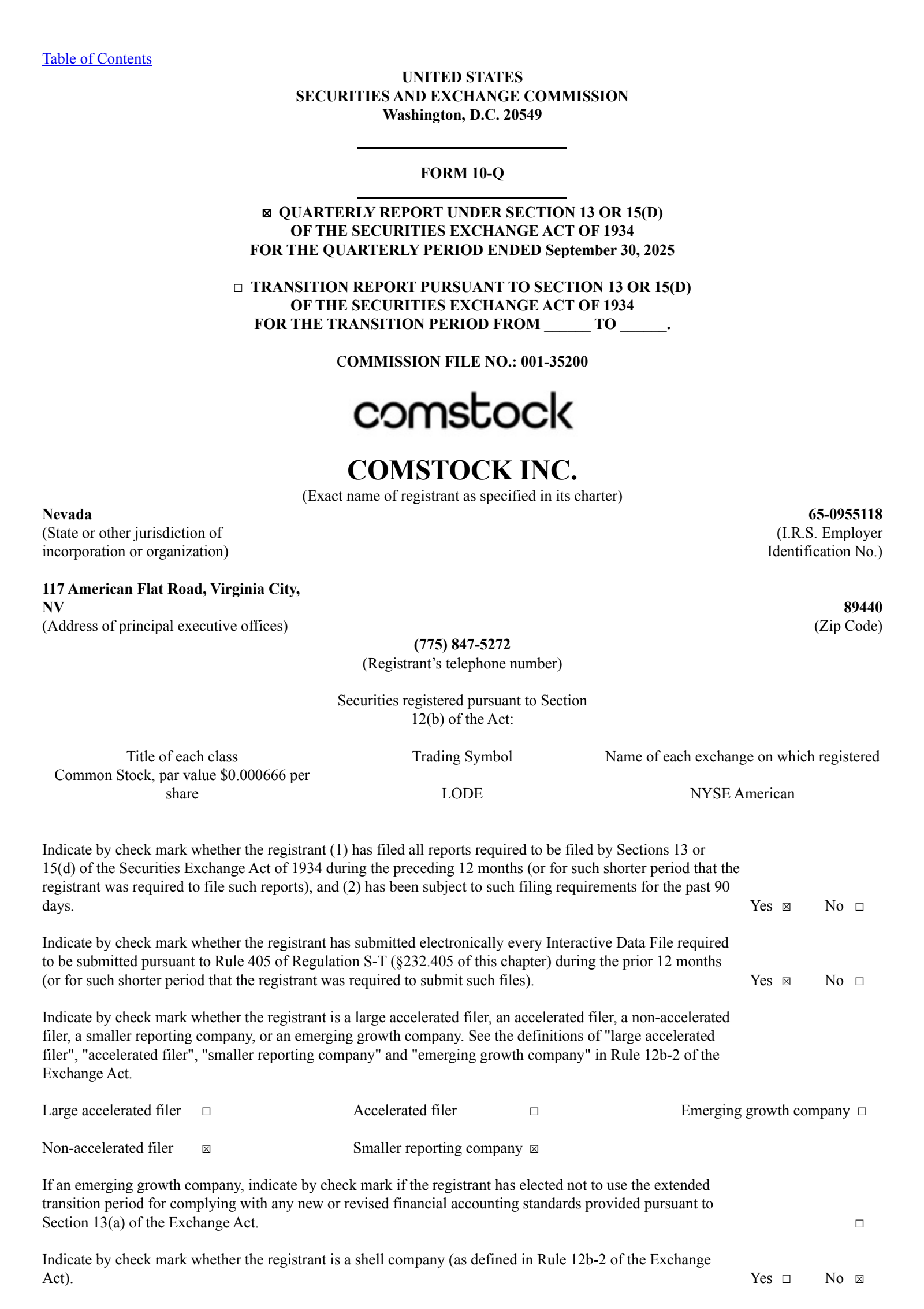 Comstock's Q3 2025 Quarterly Report