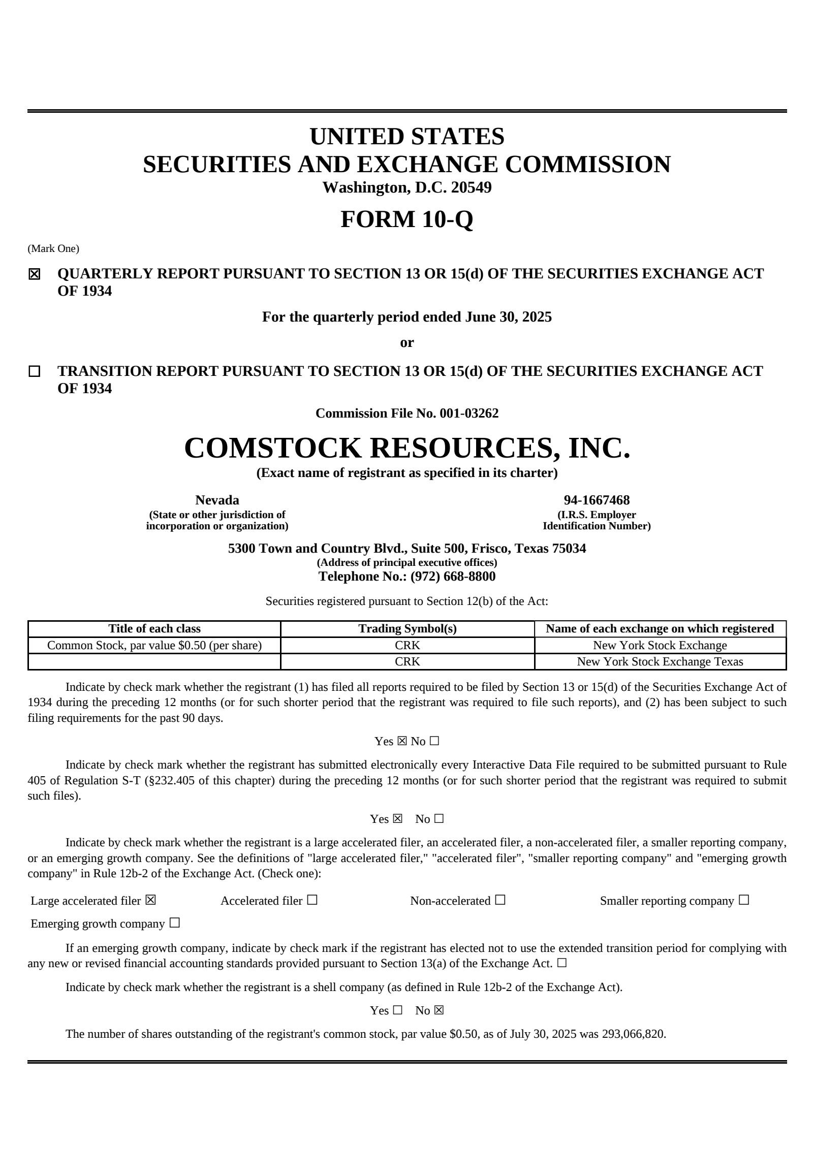 Comstock Resources' Q2 2025 Quarterly report
