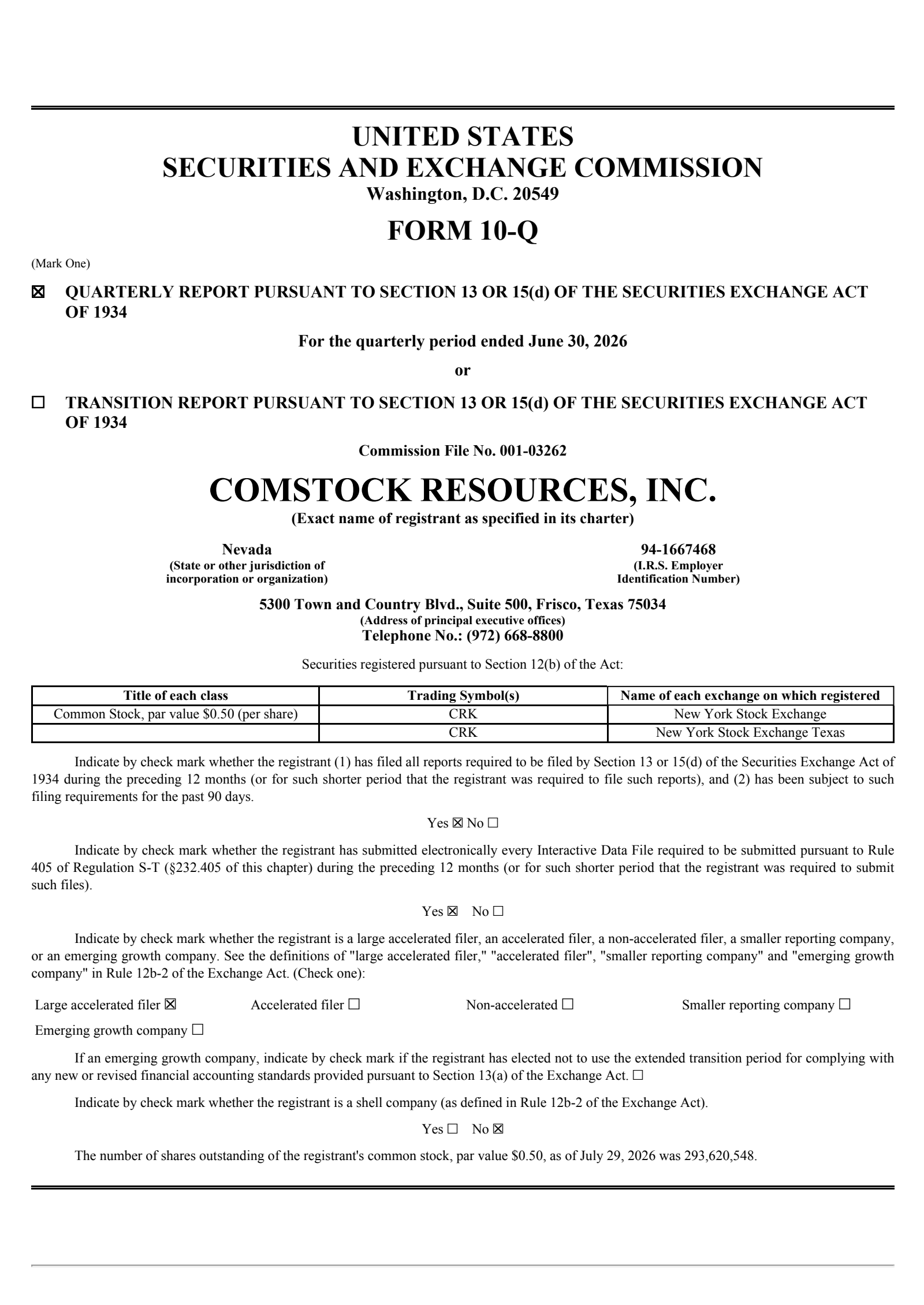 Comstock Resources' Q2 2026 Quarterly report