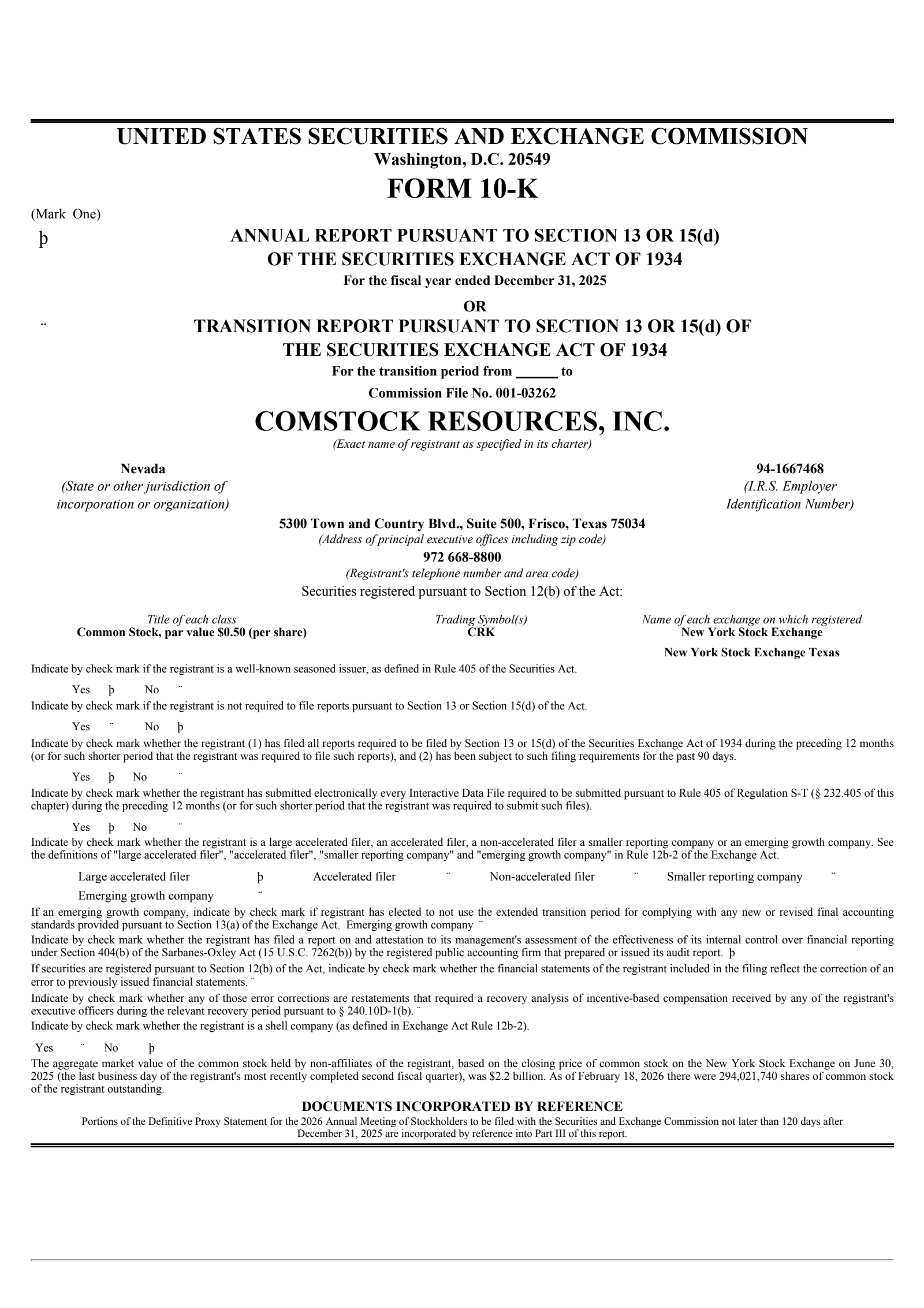 Comstock Resources' Q4 2025 Annual report