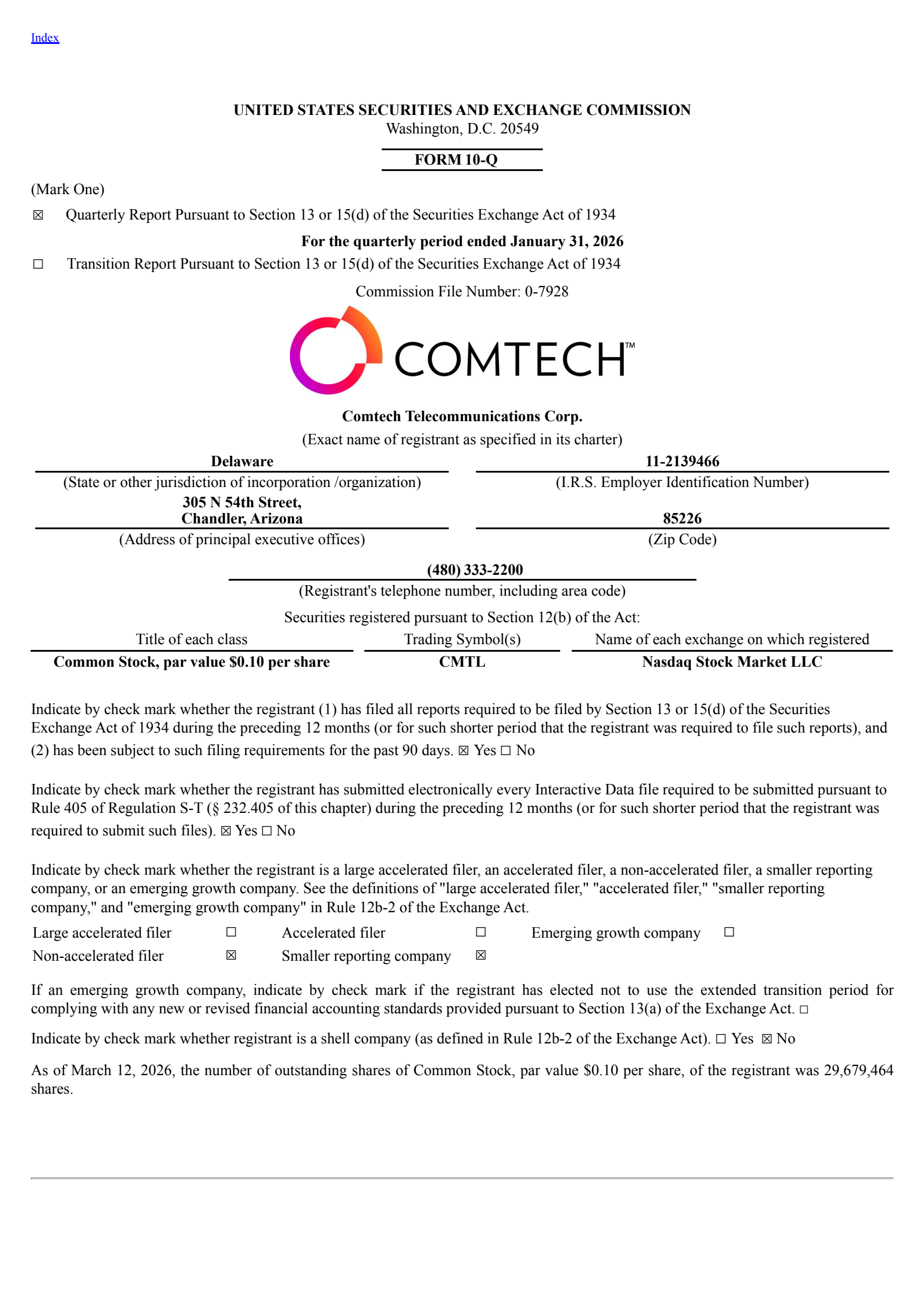 Comtech Telecommunications' Q2 2026 Quarterly report