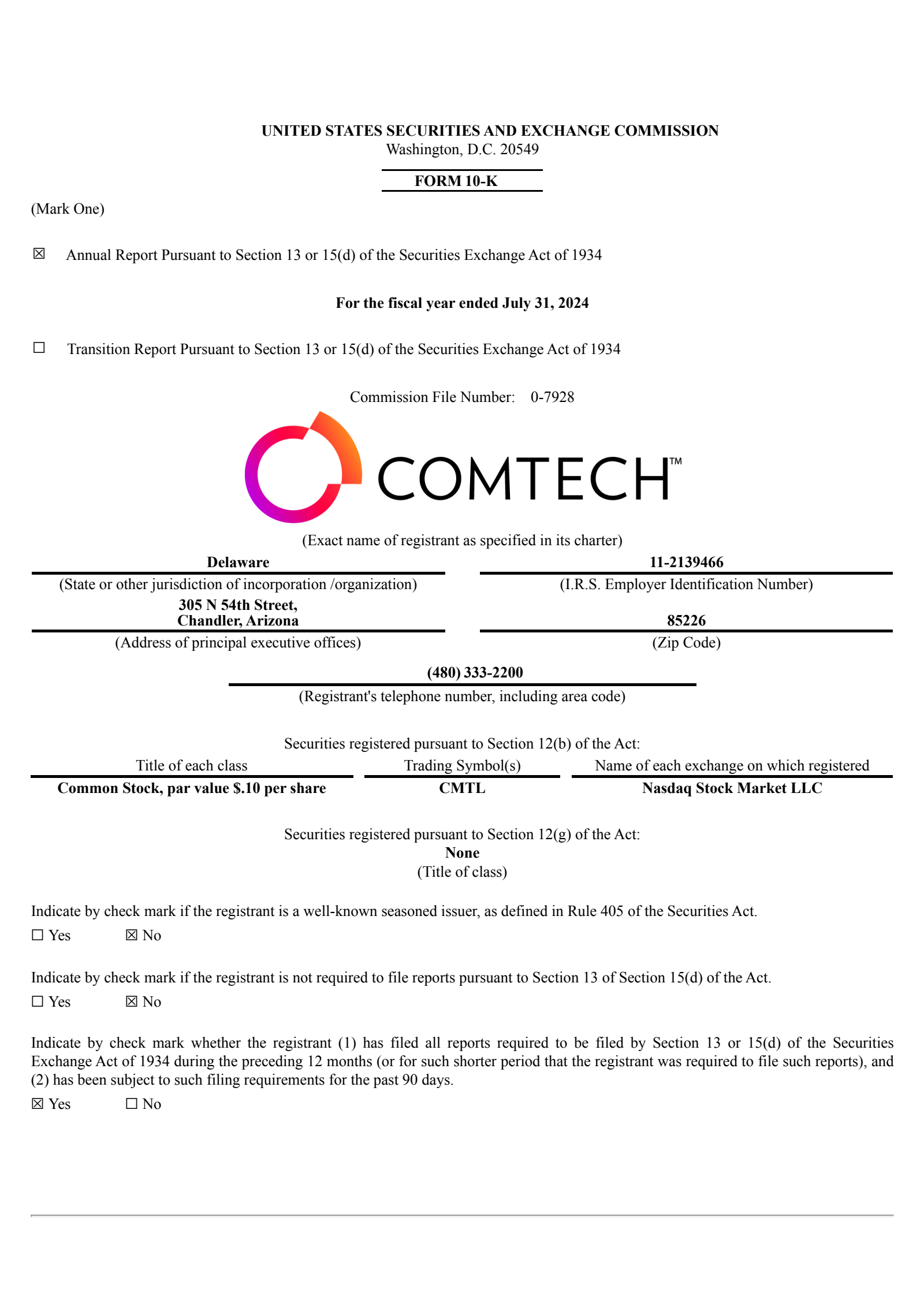 Comtech Telecommunications' Q4 2024 Annual report