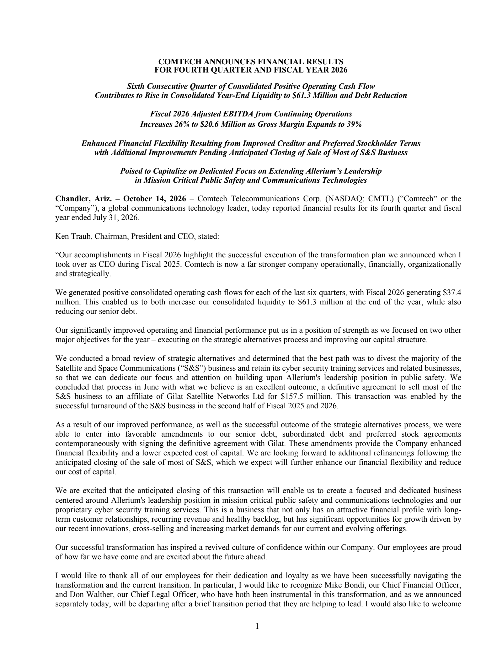 Comtech Telecommunications (CMTL) Q4 2026 Earnings Date, Time & Estimates