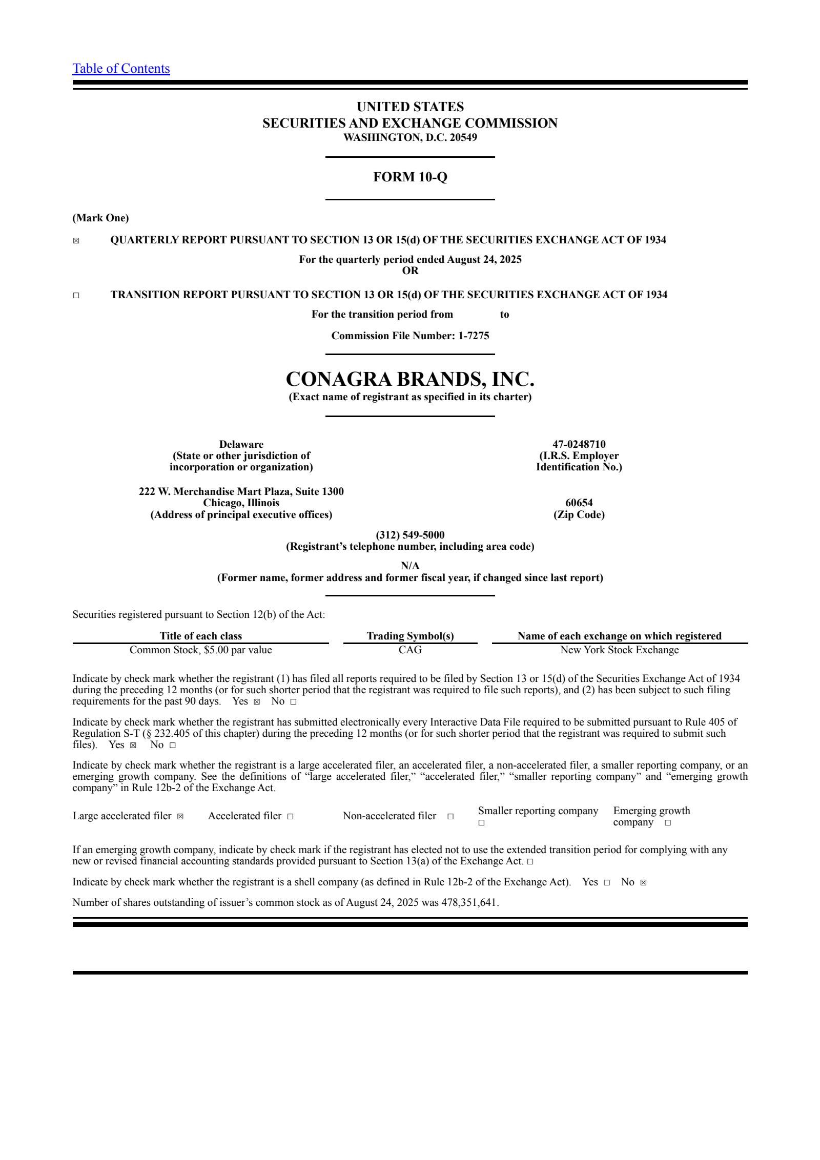 Conagra Brands' Q1 2026 Prepared Remarks Quarterly Report